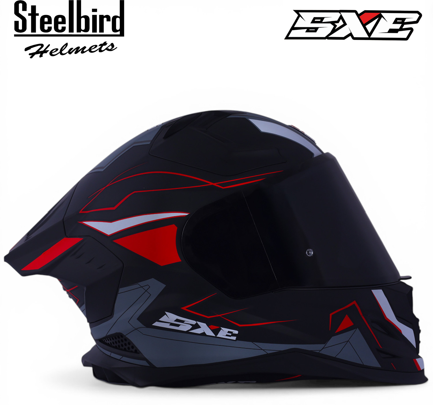 Image of Steelbird Air SBH-61 ISS SXE RACE-X TPE EDITION Matt Black Red Full Face Motorsports Helmet
