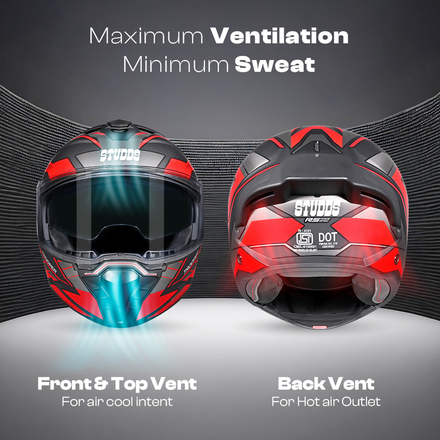 Image of STUDDS Trooper D4 Race ISI and DOT Certified Flip-Up Helmet with Spoiler Motorbike Helmet