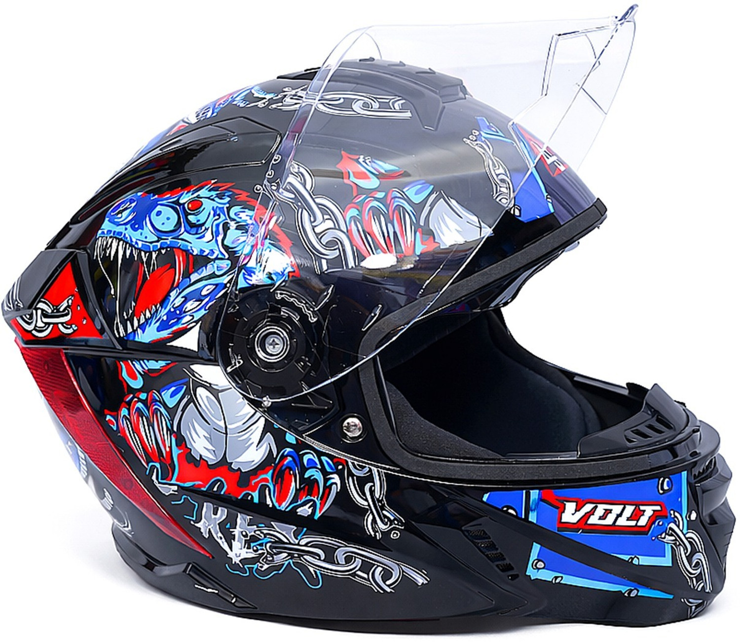 Image of 4u superem VOLT DUAL VISOR NATURAL RED GAPHICS Motorbike Helmet