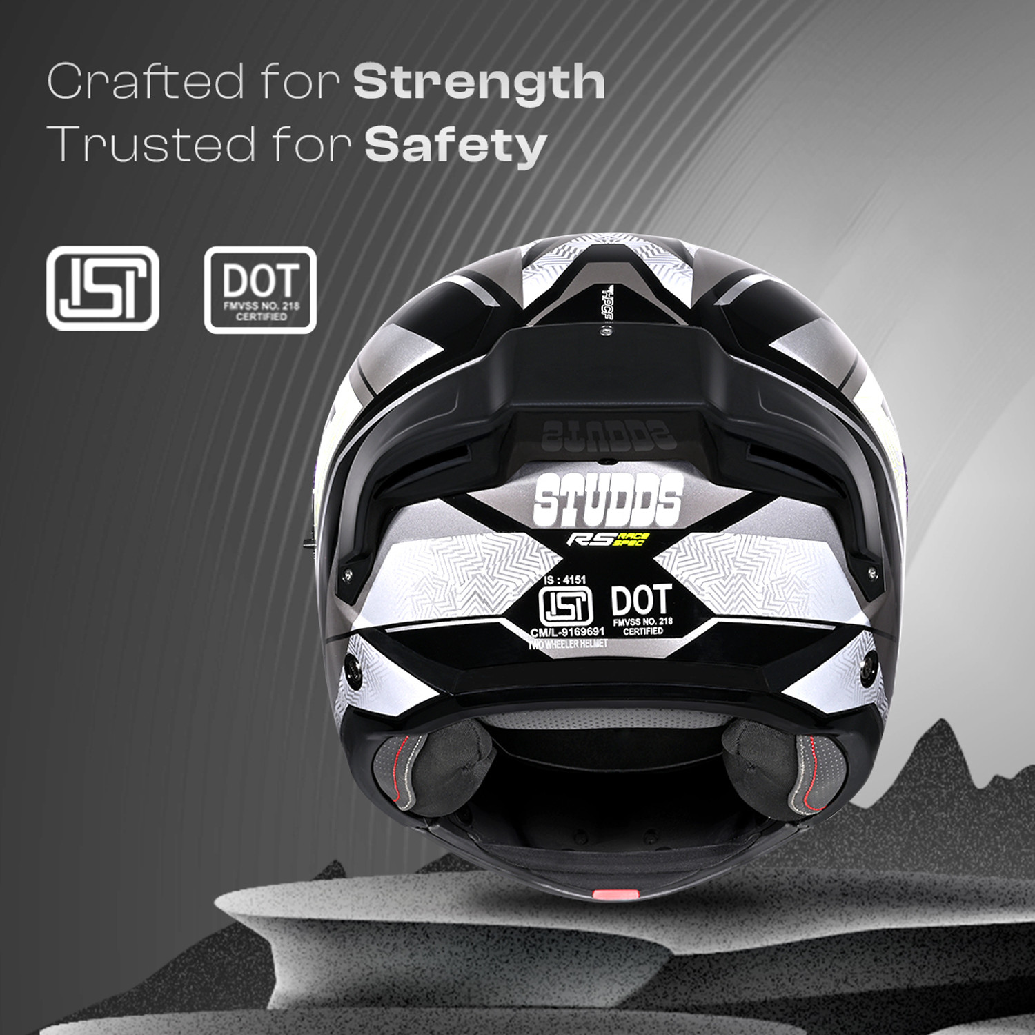 Image of STUDDS Trooper D4 Race ISI and DOT Certified Flip-Up Helmet with Spoiler Motorbike Helmet