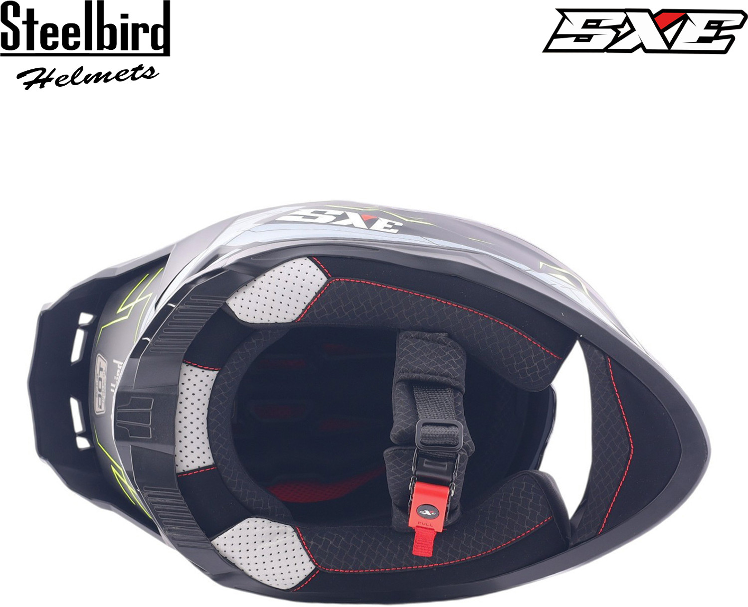 Image of Steelbird Air SBH-61 ISS SXE RACE-X Matt Black Neon Full Face AFS EDITION With ANTIFOG Motorsports Helmet