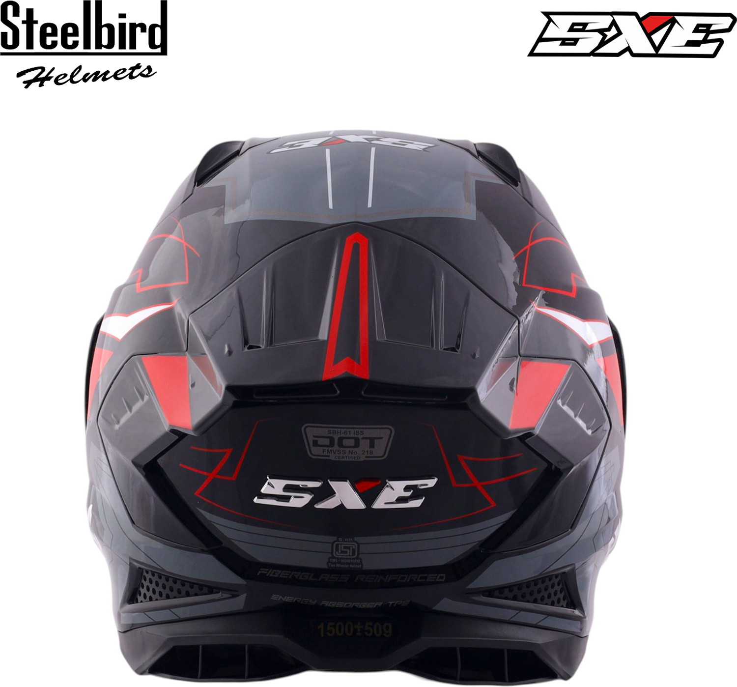 Image of Steelbird Air SBH-61 ISS SXE RACE-X TPE EDITION Glossy Black Red Full Face Motorsports Helmet