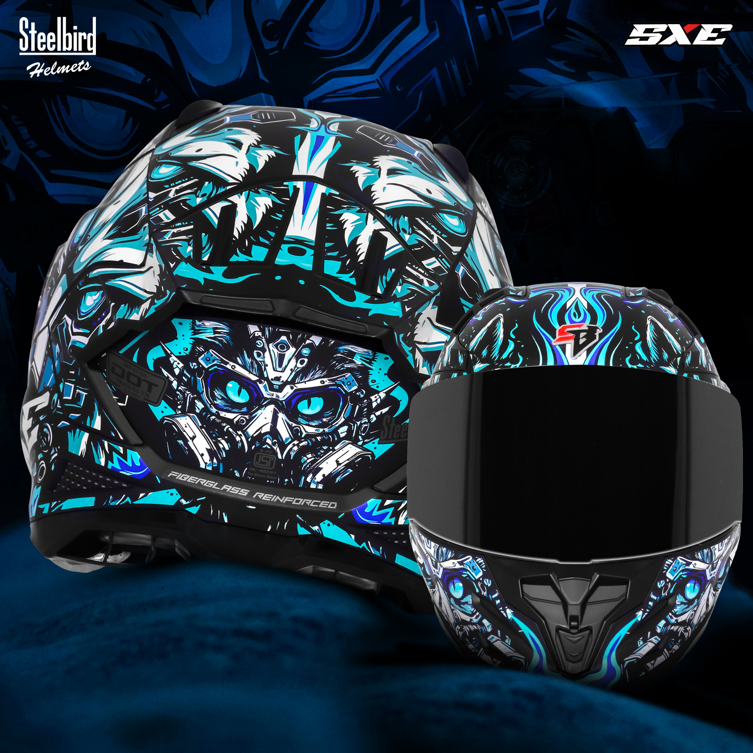 Image of Steelbird SBH 61 SXE X1 ISI and Dot Certified Full Face Graphic Motorbike Helmet