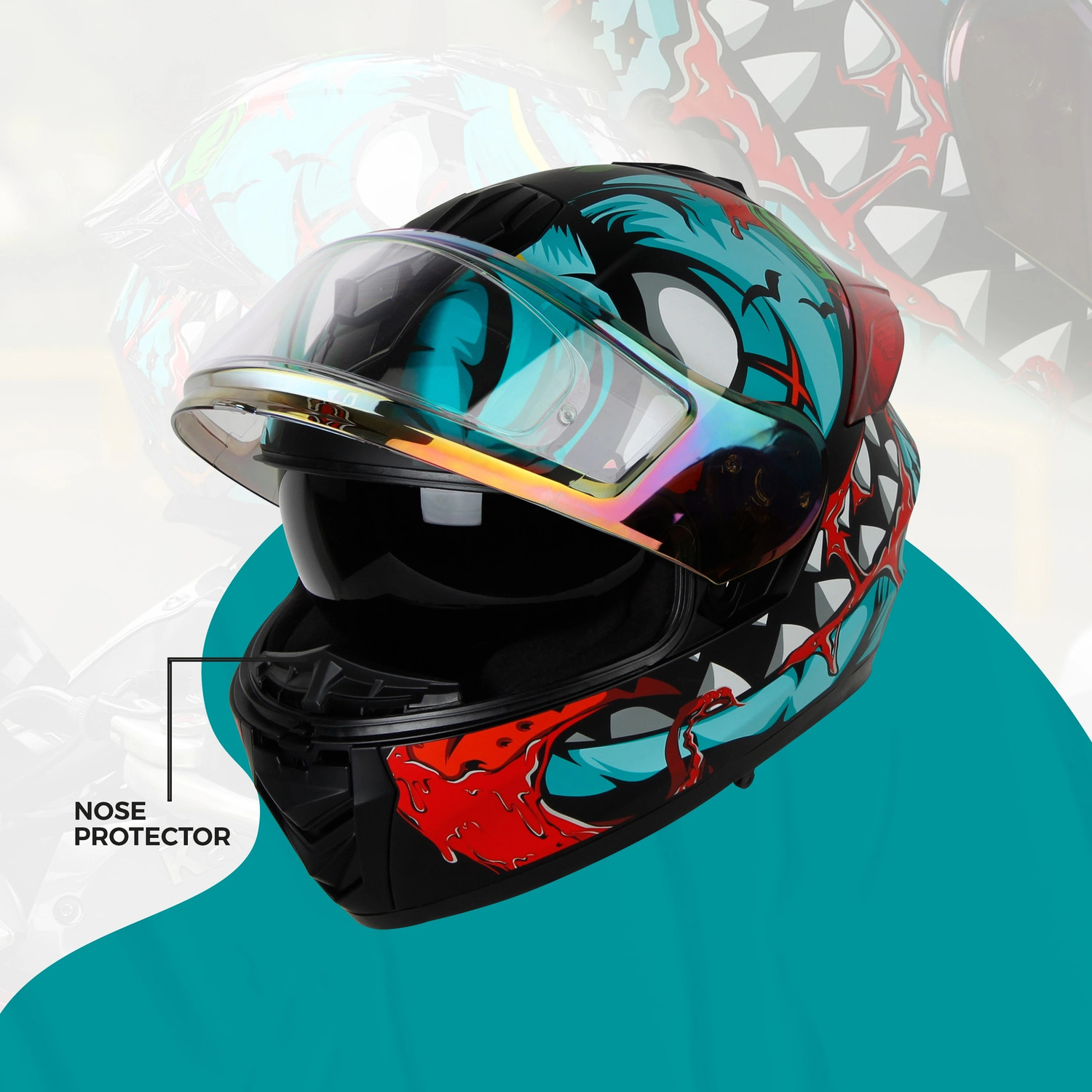 Image of IGNYTE IGN-8 Pumpkin ISI /DOT Certified Full Face Graphic Helmet with Inner Sun Shield Motorbike Helmet