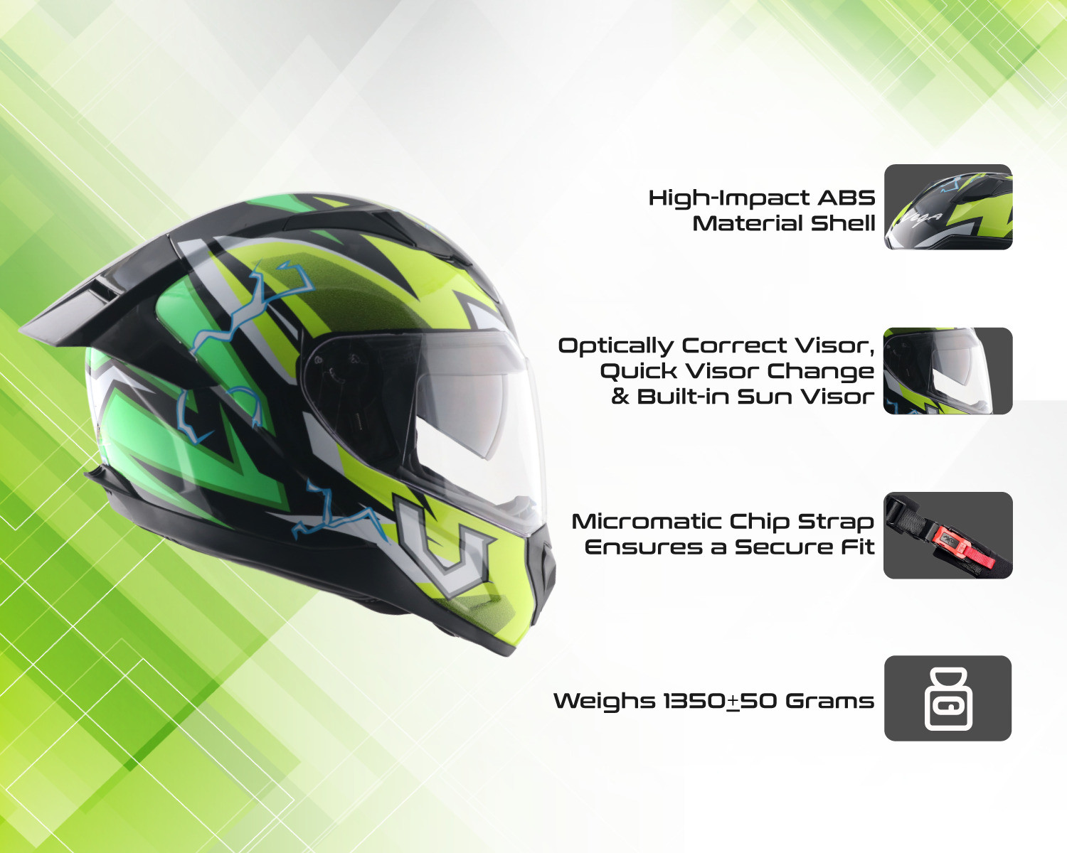 Image of VEGA Rapid Flash DV with Spoiler and Extra Smoke Visor Motorbike Helmet