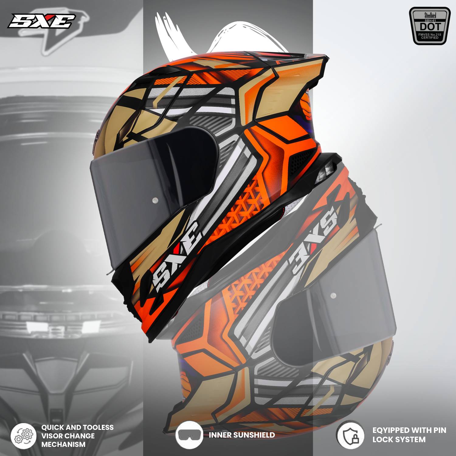 Steelbird SBH 61 SXE X4 Full Face Motorbike Helmet - Image 3