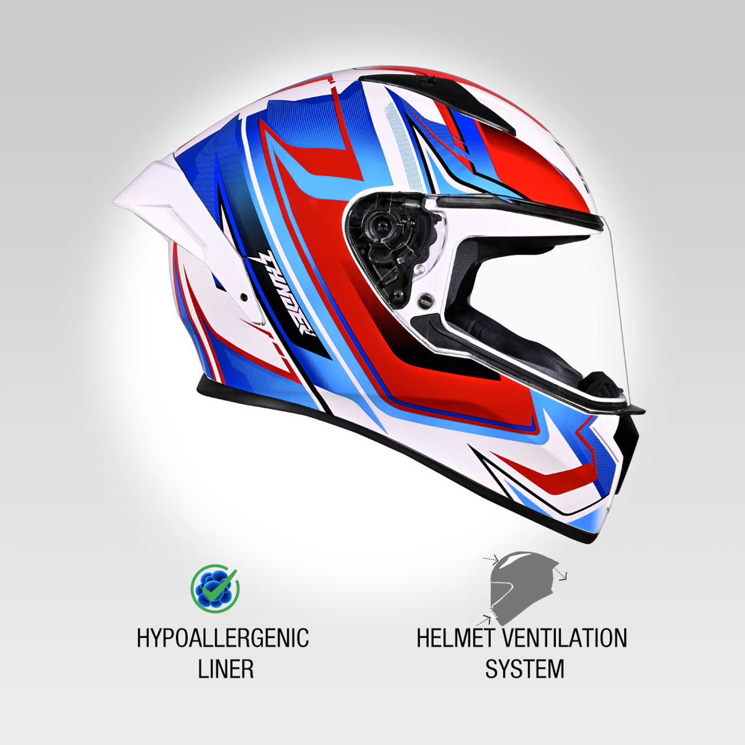 Image of STUDDS Thunder Flash Full Face ISI & DOT Certified Helmet with Spoiler and Clear Visor Motorbike Helmet