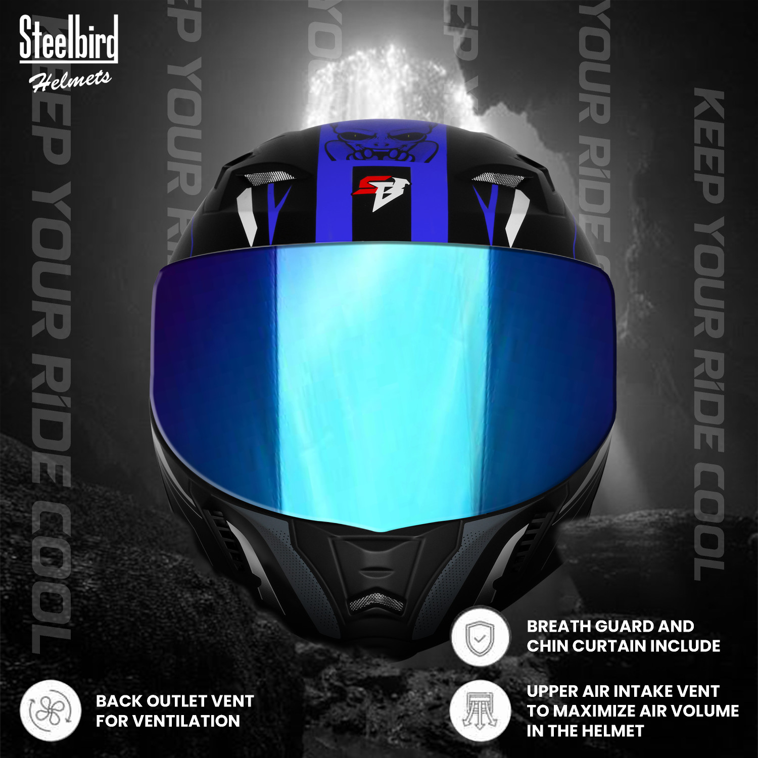 Image of Steelbird SBA-20 Strange ISI Certified Flip-Up Graphic Helmet for Men and Women Motorbike Helmet