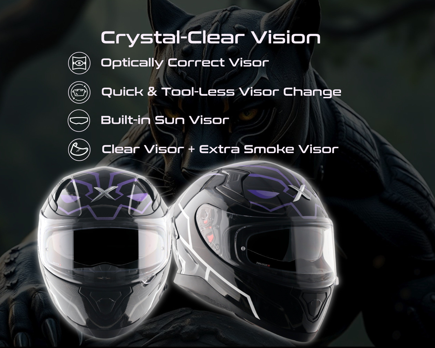 Image of Axor Apex Marvel Black Panther Motorbike Helmet