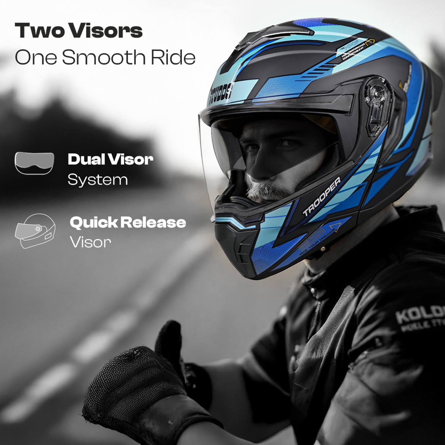 Image of STUDDS Trooper D4 Race ISI and DOT Certified Flip-Up Helmet with Spoiler Motorbike Helmet