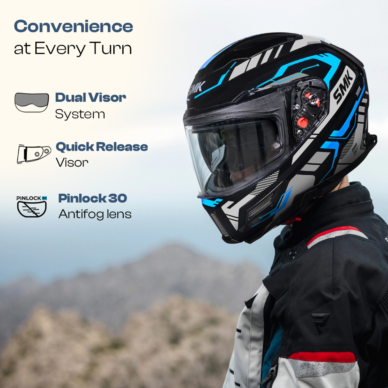 Image of SMK AGNAR TEKTRON ISI, DOT & ECE 06 Certified Helmet with Dual Visor Motorbike Helmet