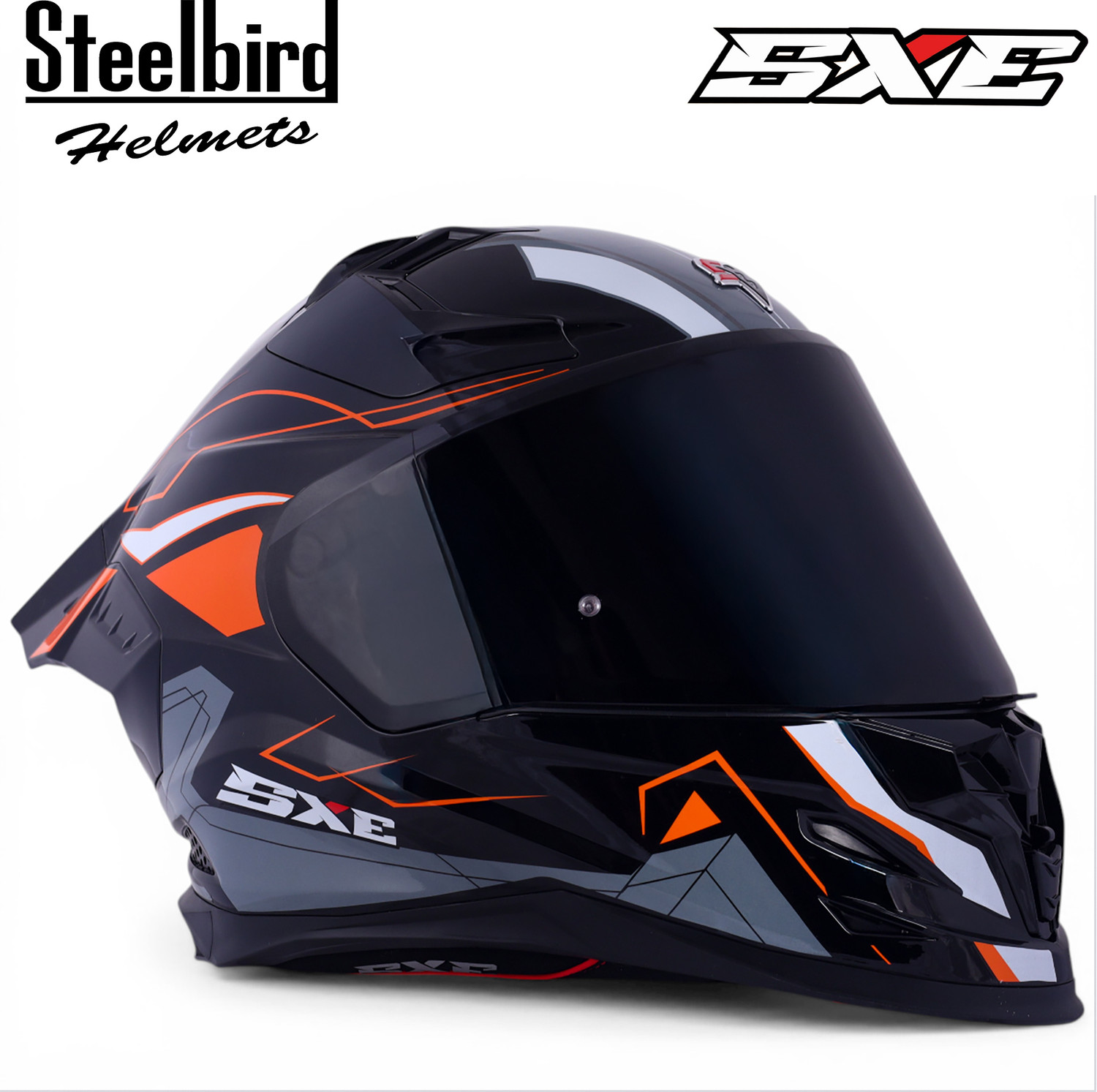 Image of Steelbird Air SBH-61 ISS SXE RACE-X TPE EDITION Glossy Black Orange Full Face Motorsports Helmet