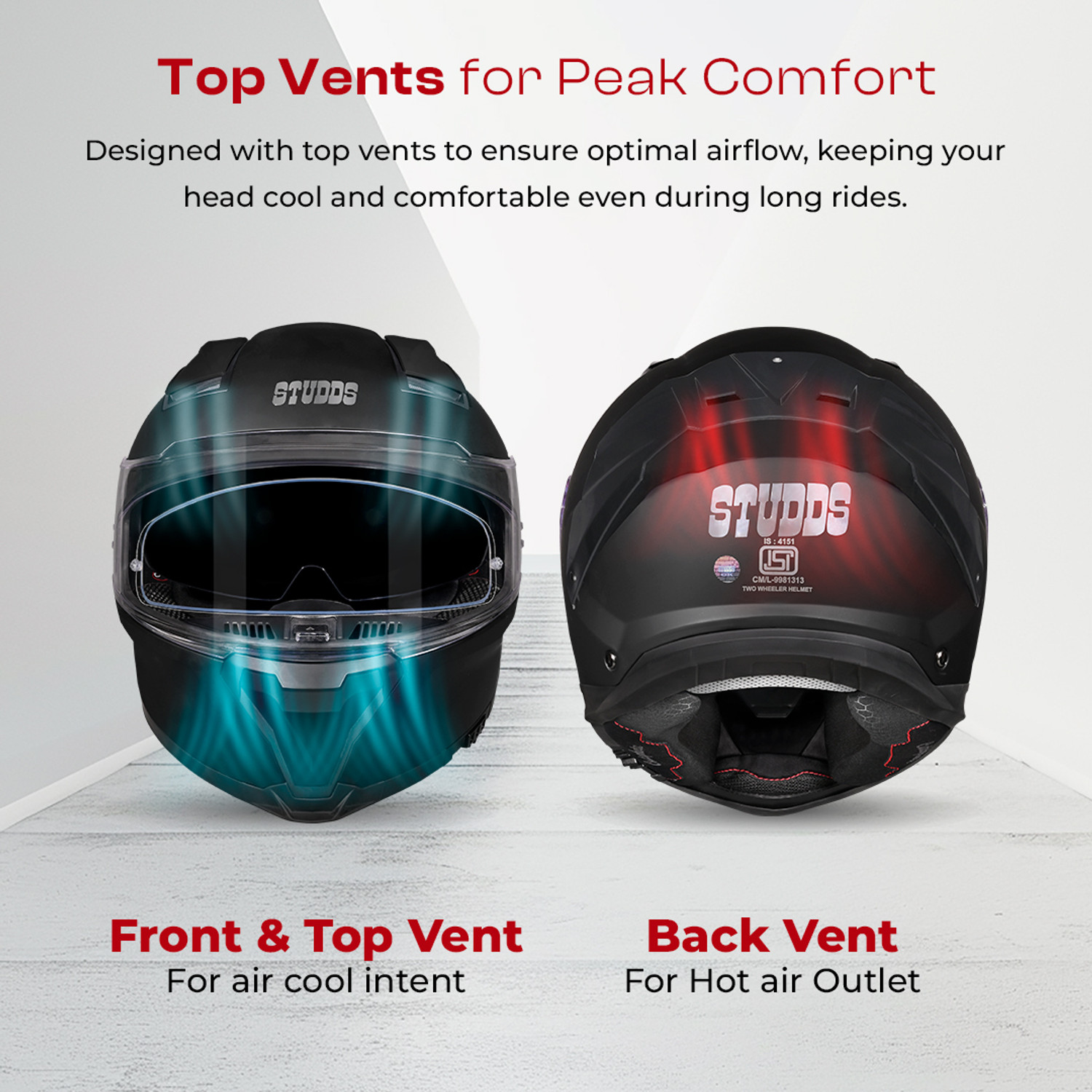 Image of STUDDS Helios Full Face ISI and DOT Certified Helmet with Antifog 100 Lens Motorbike Helmet