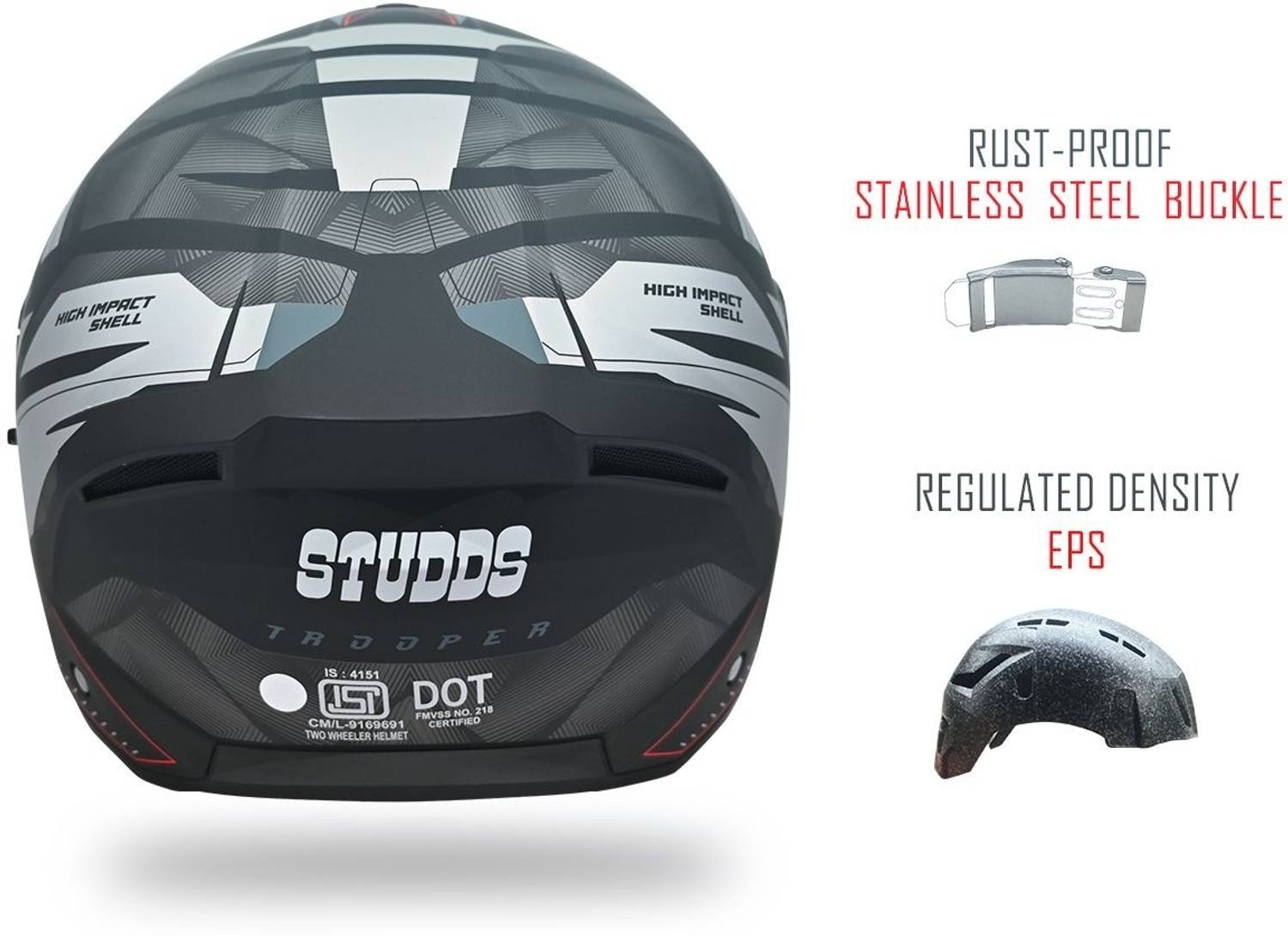 STUDDS Trooper D2 Motorbike Helmet Black - Image 5