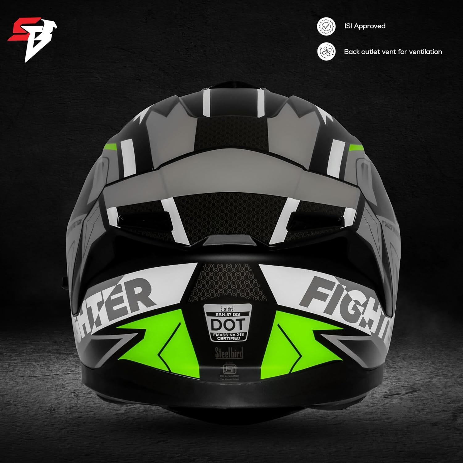 Image of Steelbird Air SBH-57 ISS Fighter F7 ISI /DOT Certified Full Face Helmet For Men And Women Motorbike Helmet (Glossy Black Grey)