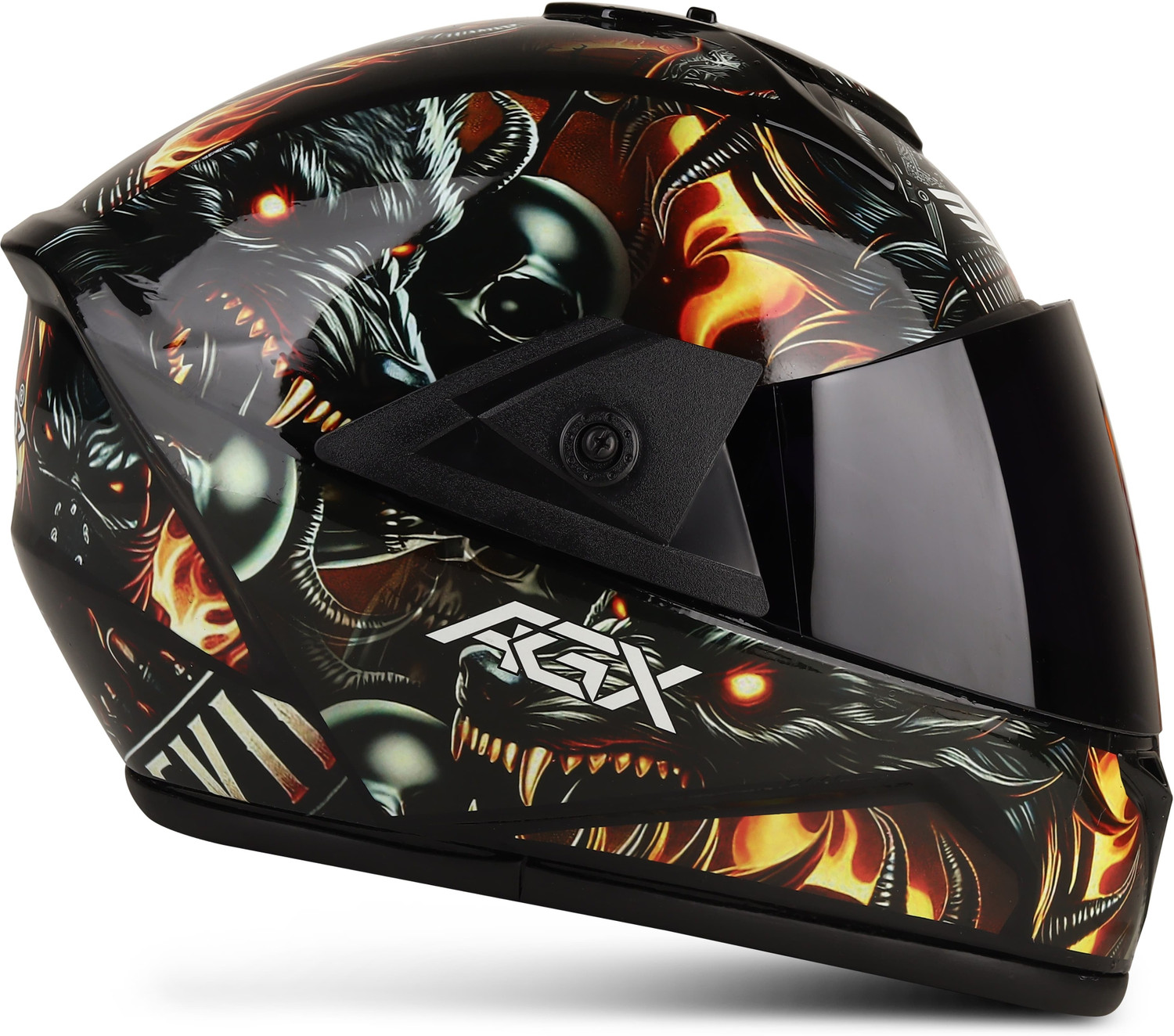 Image of Agx Fighter Devil HD Graphics with Anti UV PC Visor ABS Material Unisex Motorbike Helmet (Multicolor)