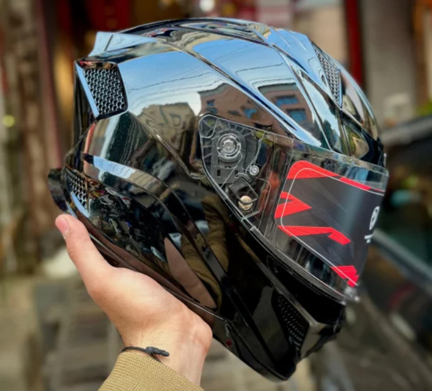Image of Steelbird Air SBH-25 Sharp Glossy Black Full Face ISI Certified 600mm Large Motorsports Helmet