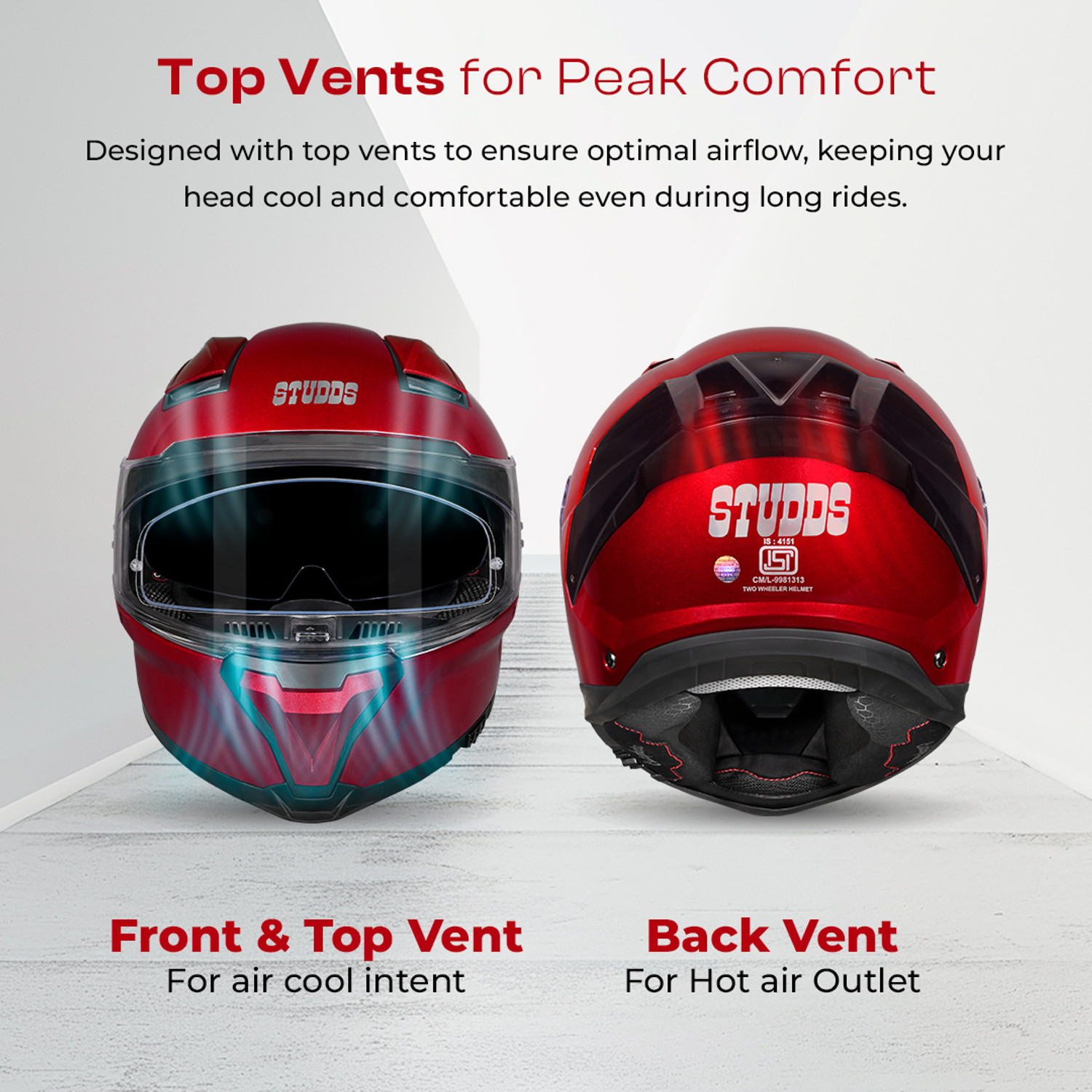 Image of STUDDS Helios Full Face ISI and DOT Certified Helmet with Antifog 100 Lens Motorbike Helmet
