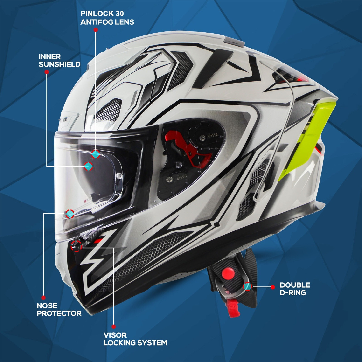 Image of IGNYTE IGN-4 Racer ISI /DOT Certified Full Face Graphic Helmet with Inner Sun Shield Motorbike Helmet
