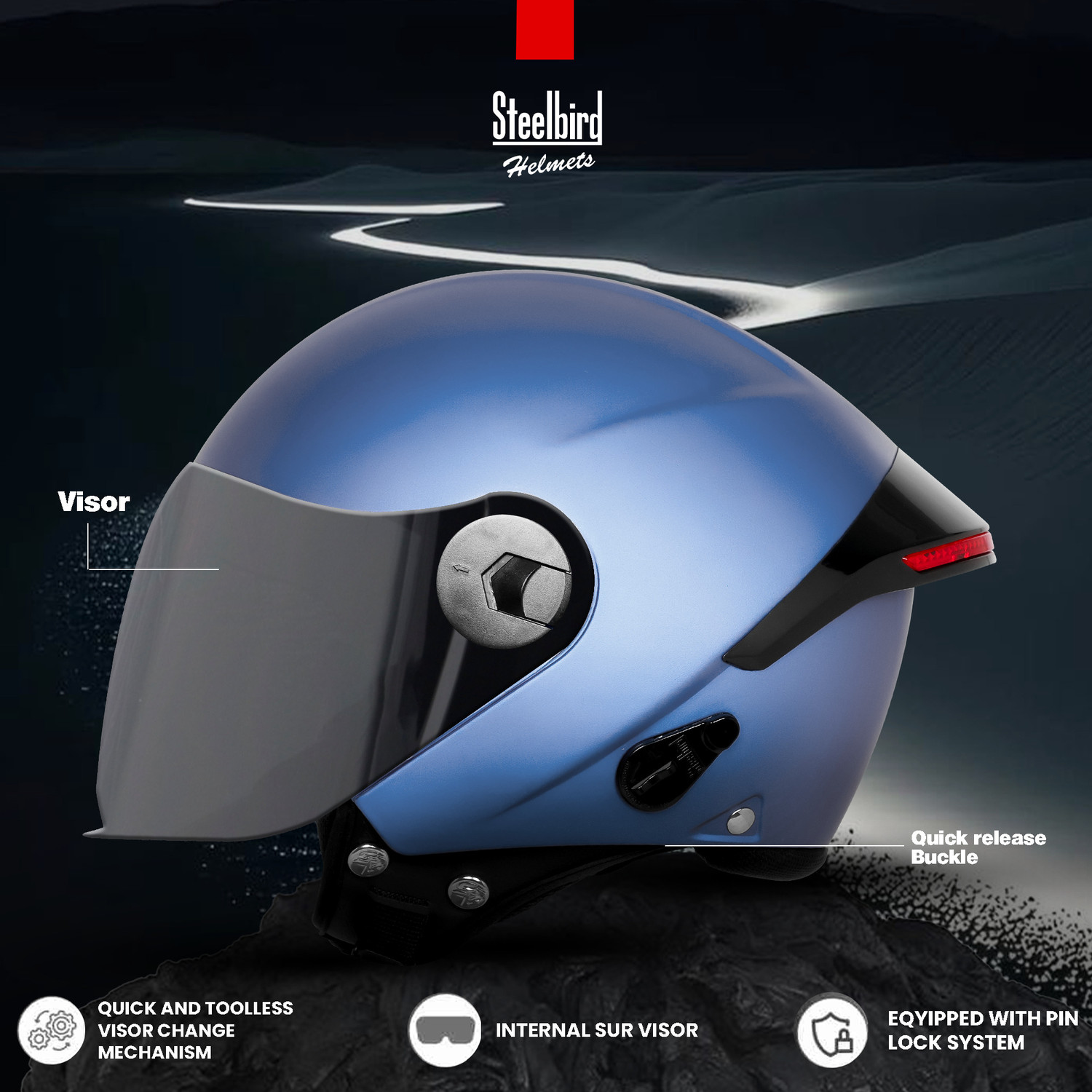 Image of Steelbird SBH-64 GT Reflector ISI Certified Open Face Helmet for Women and Men Motorbike Helmet