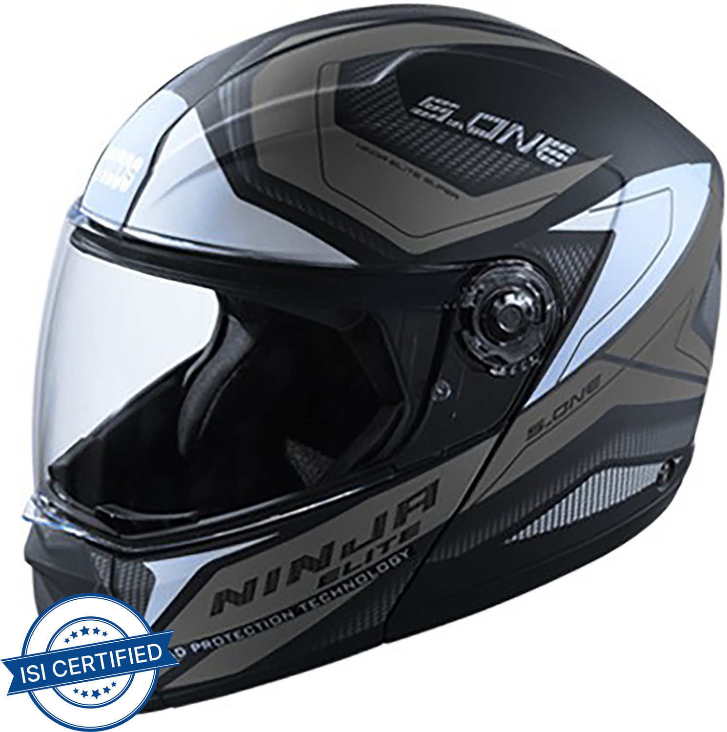 Image of STUDDS NINJA ELITE SUPER D4 MATT BLACK N4 GREY 600 MM FLIP-UP FACE SIZE XL Motorsports Helmet