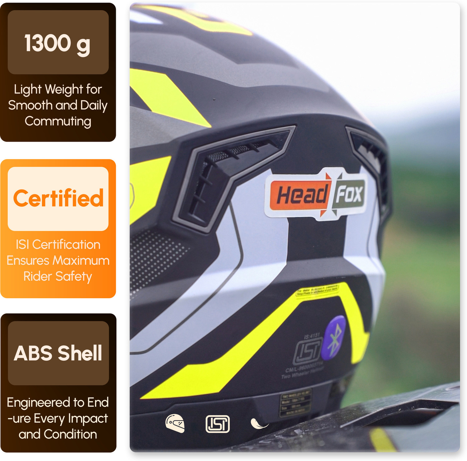 Image of HEADFOX N2 Air 7 Smart Bluetooth Helmet | Call • Music • GPS • Waterproof • Voice Assist Motorbike Helmet