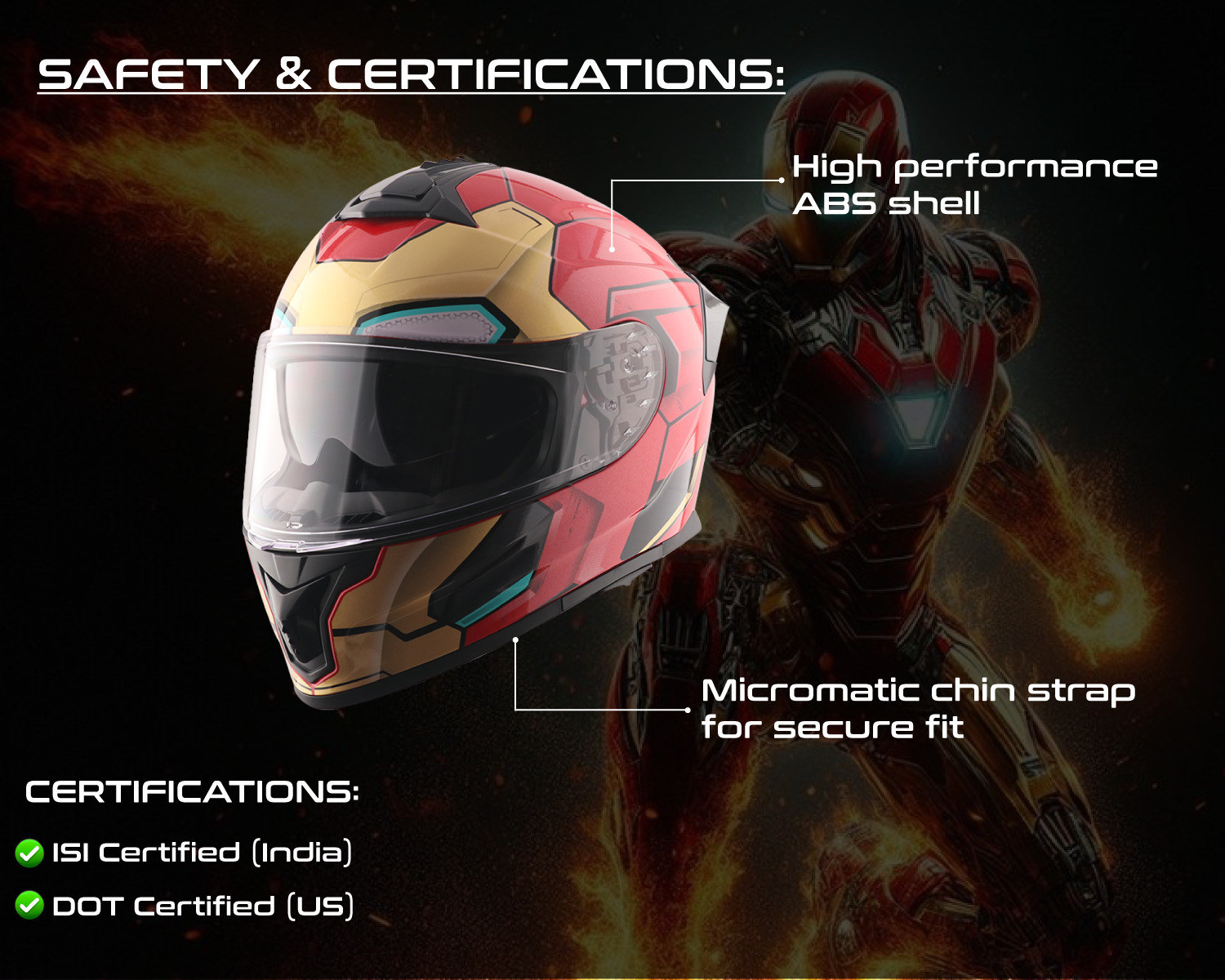 Image of VEGA Zap Marvel Iron Man Edition Motorbike Helmet