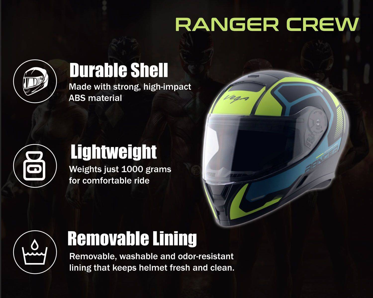 VEGA Ranger Crew Motorbike Helmet Black - Image 5
