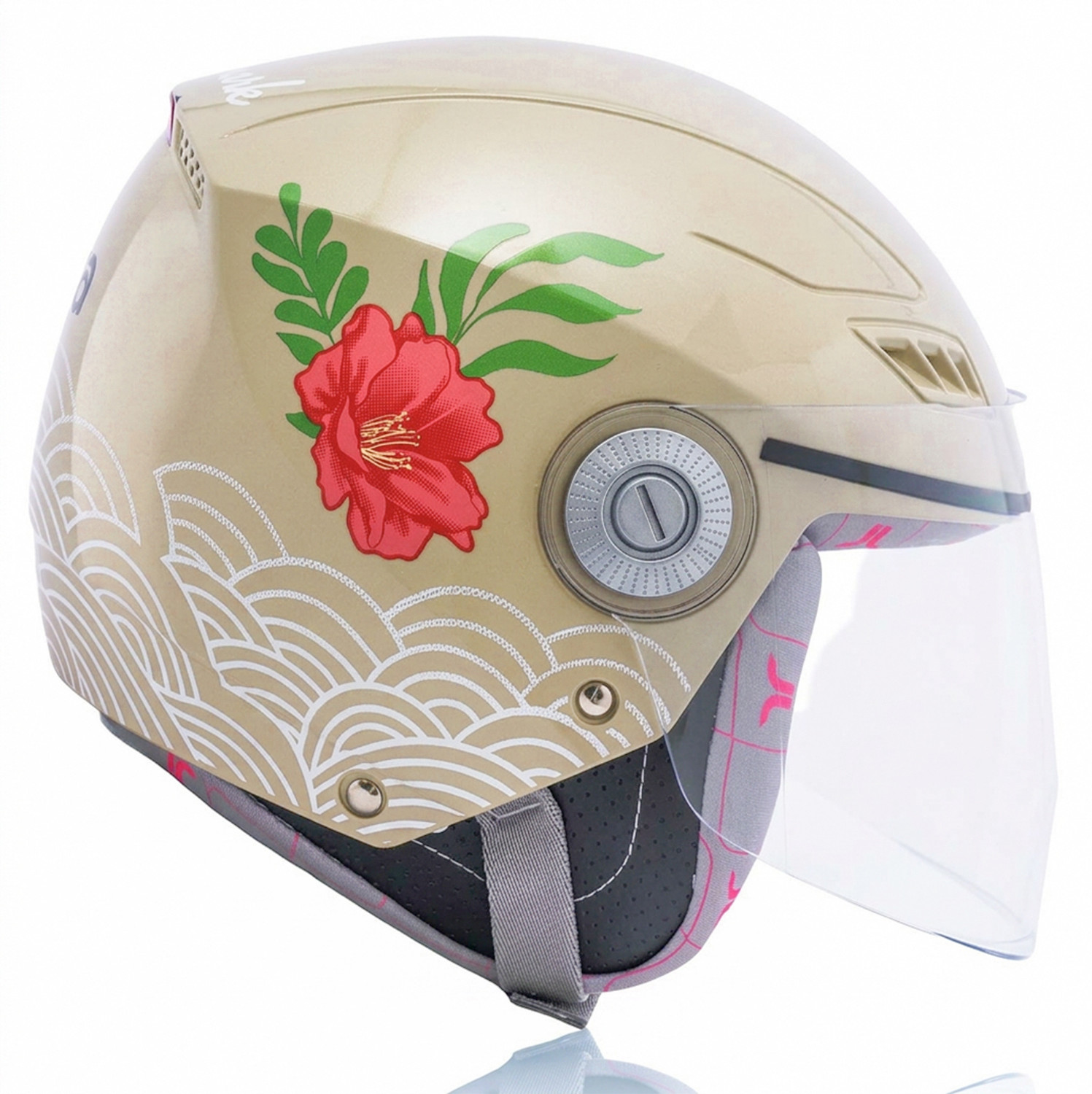 Image of TVARRA Lilt Open Face Sandy Beige Women's Helmet, Medium, Printed Design, ISI certified Motorbike Helmet