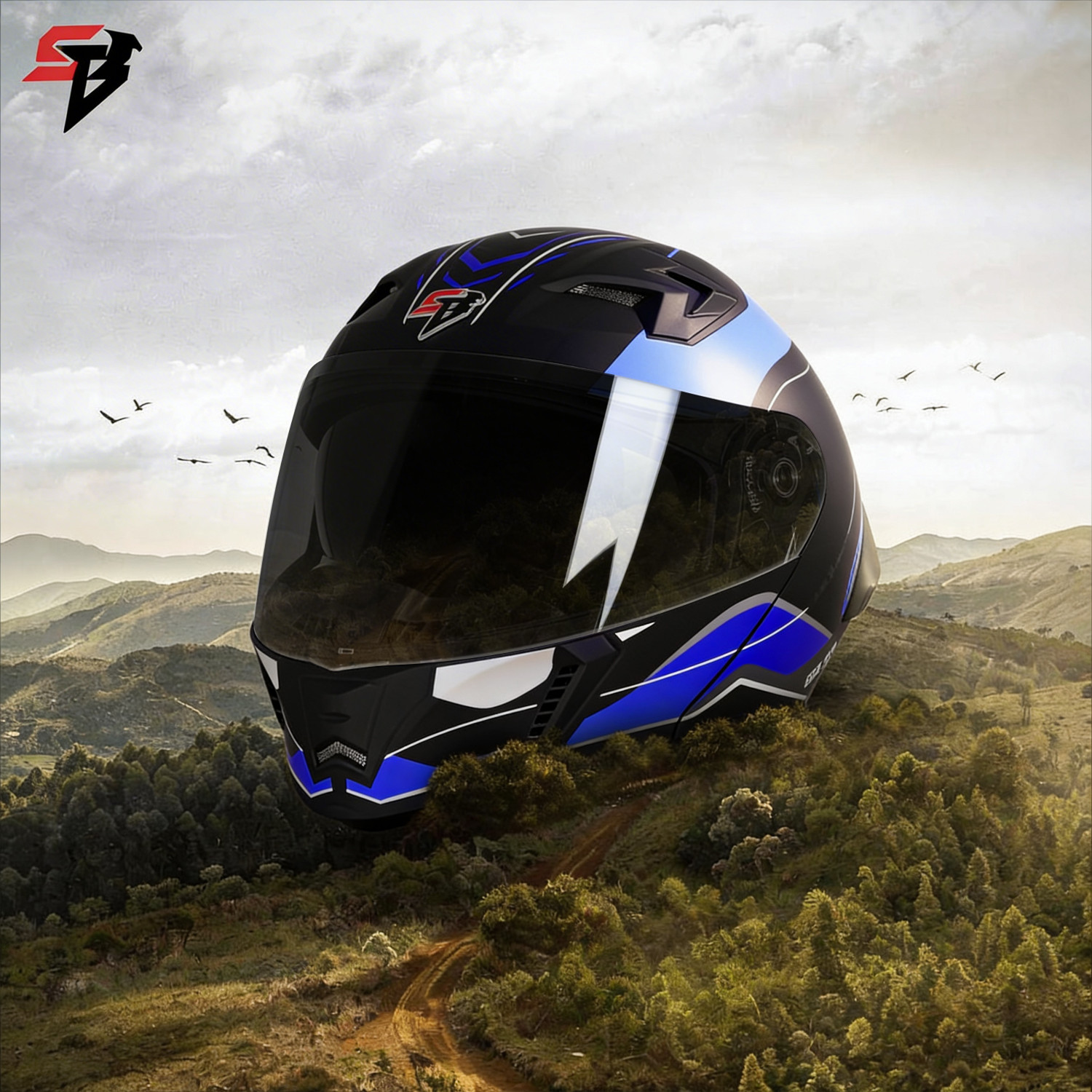Image of Steelbird SBA-20 Born To Ride DOT and ISI Certified Flip-Up Graphic Helmet for Men Motorbike Helmet