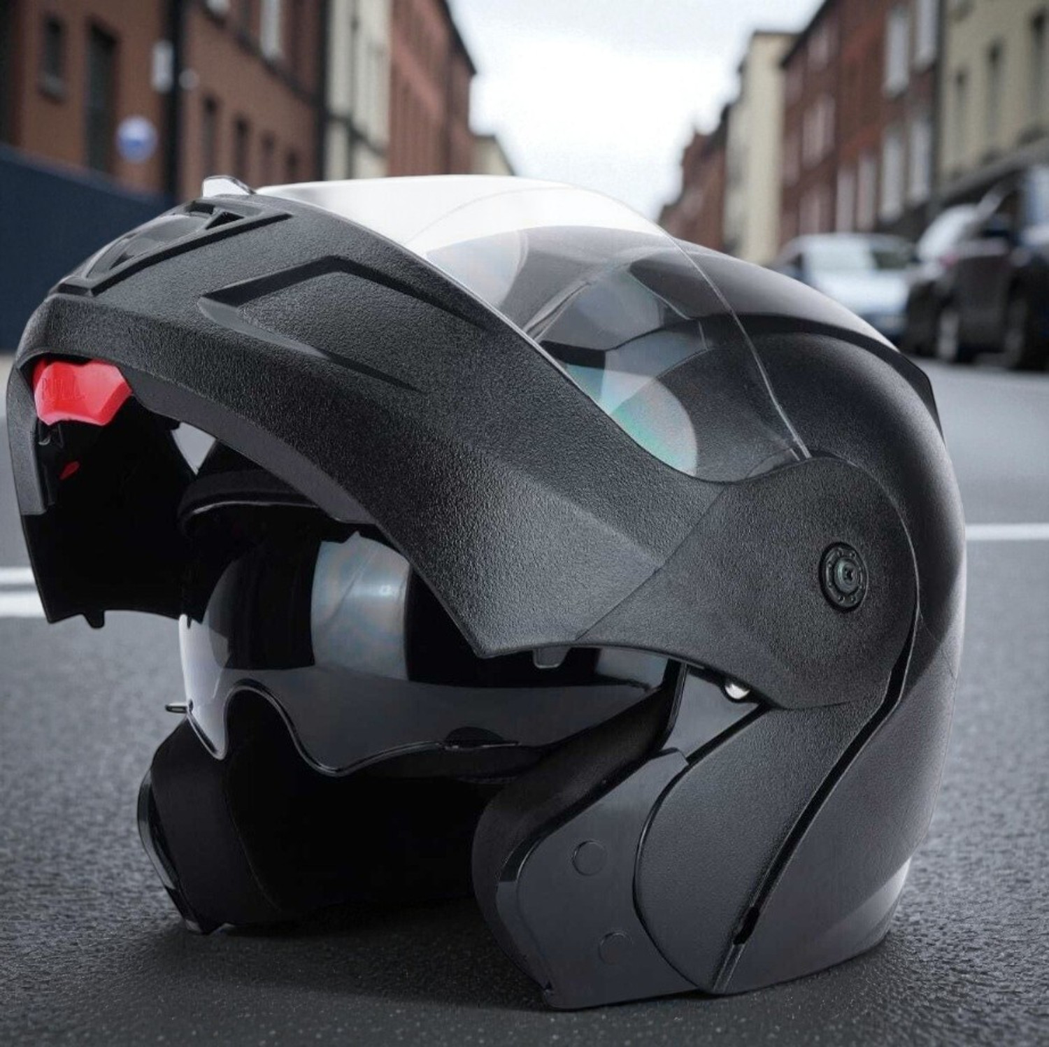 Image of FOROLY O2 Flipup ISI with Scratch Resistant Polycarbonate Visor & SunVisor Glasses SR1 Motorbike Helmet (Black)