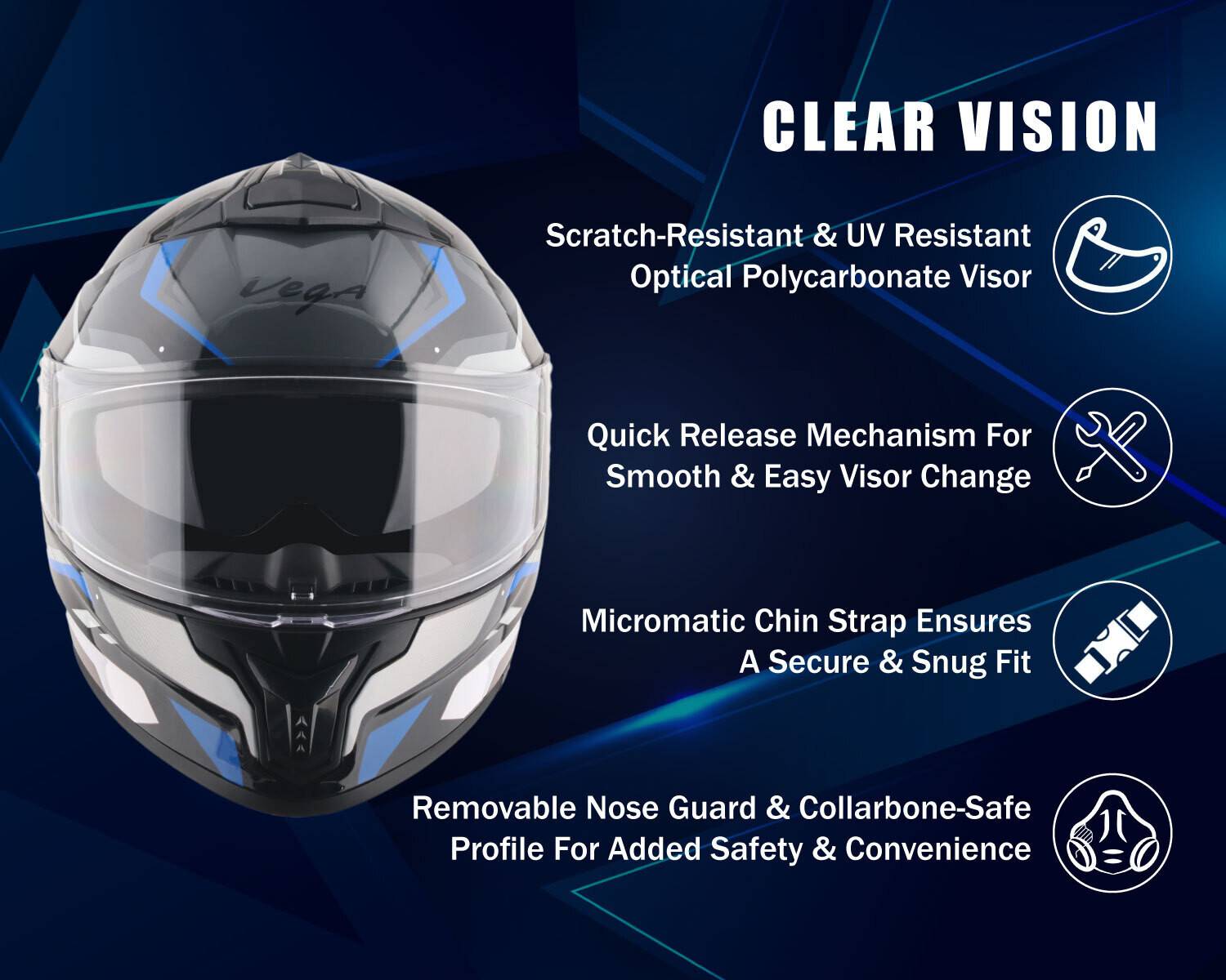 VEGA Zap Volt D/V Motorbike Helmet Black - Image 3