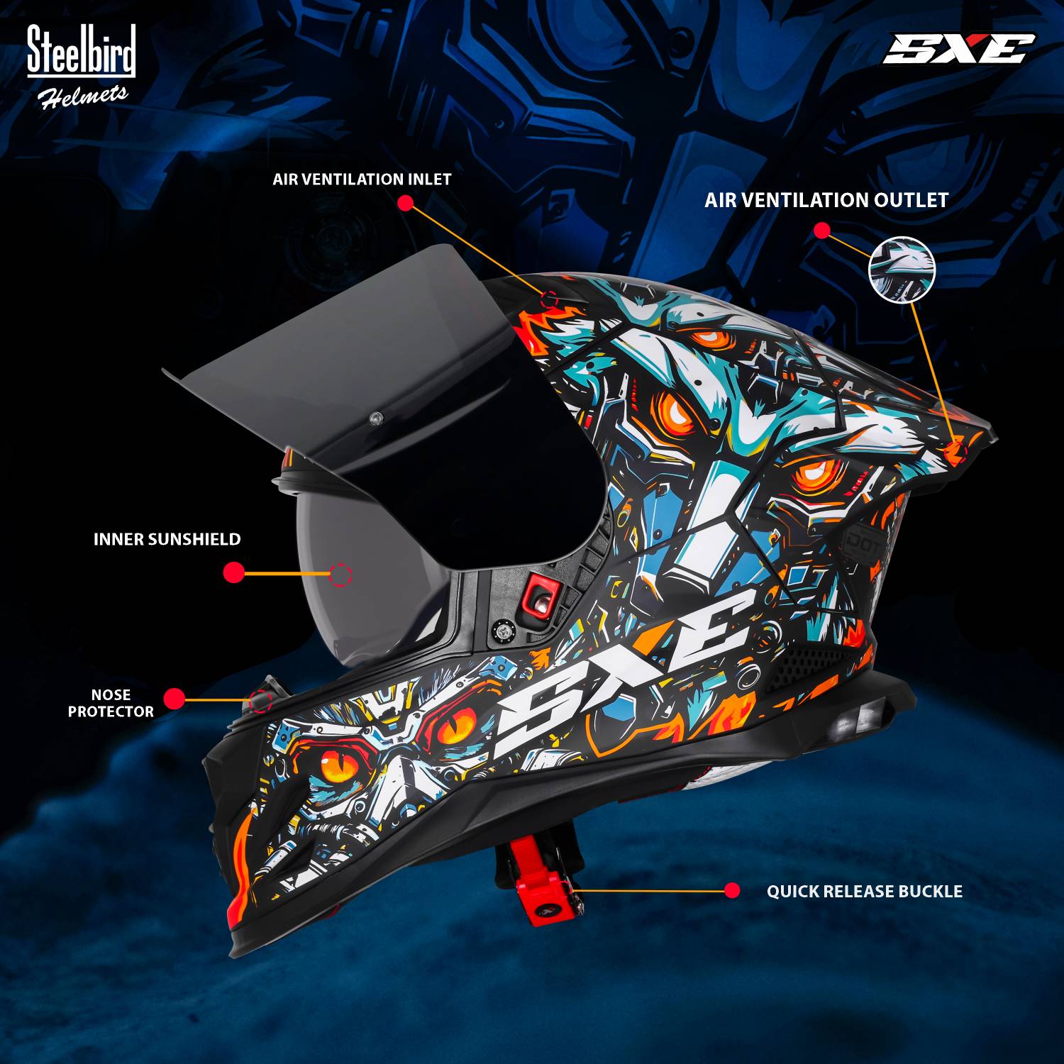Steelbird SBH 61 SXE X1 ISI and Dot Certified Full Face Graphic
