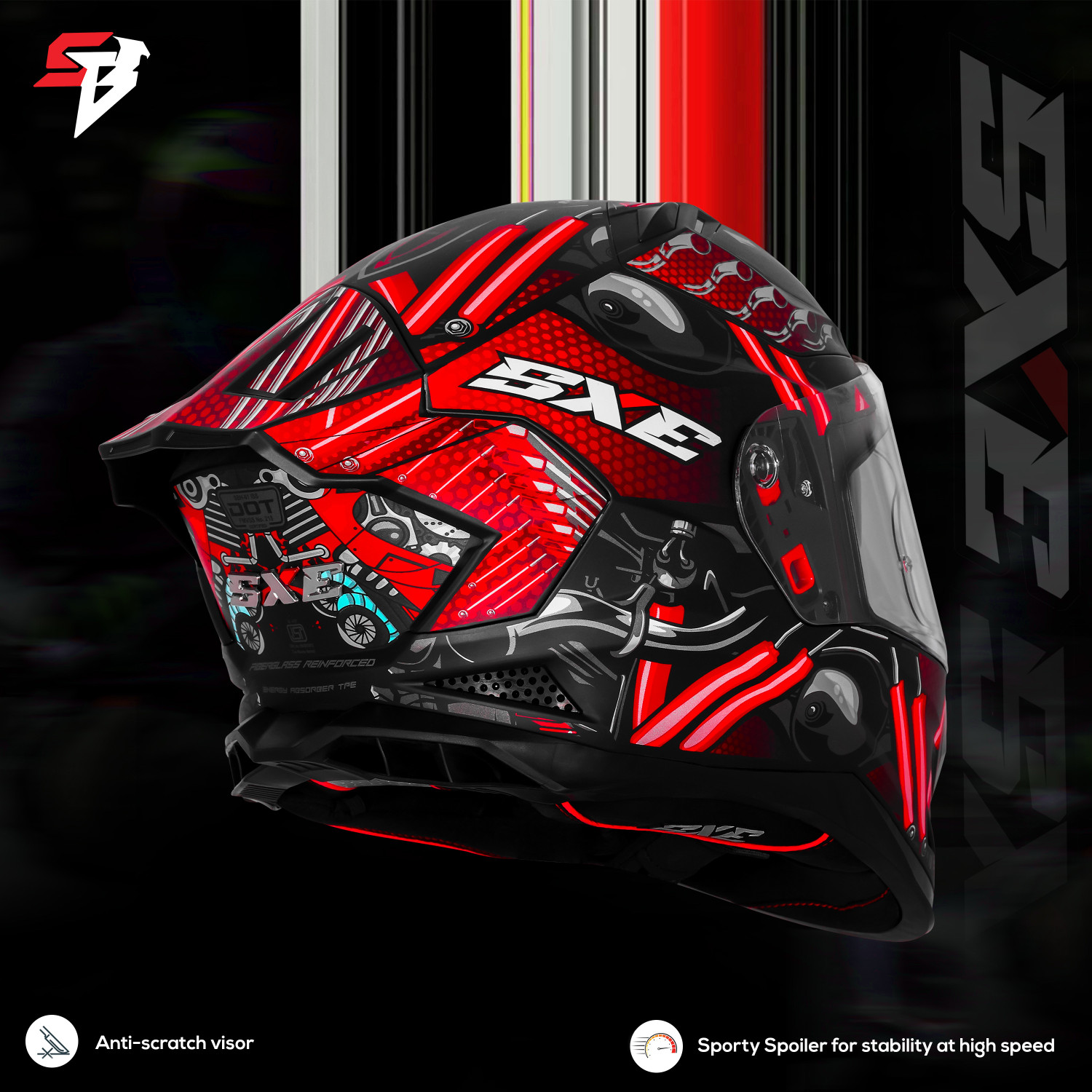 Image of Steelbird SBH 61 SXE X2 ISI and Dot Certified Full Face Graphic Helmet for Men Motorbike Helmet