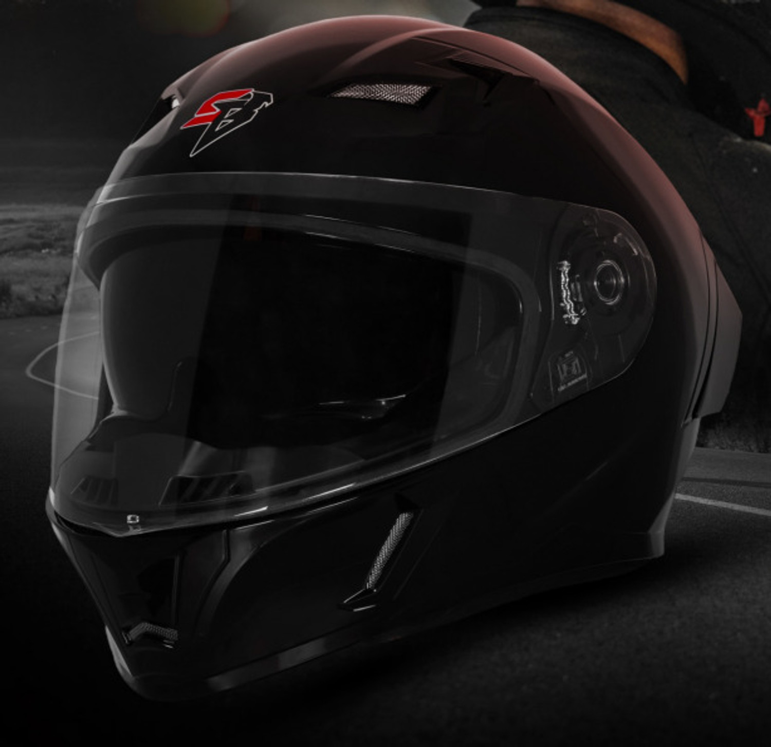 Image of Steelbird Air SBA-11 ISS LT Glossy Black With Red Reflector Led Light Motorsports Helmet