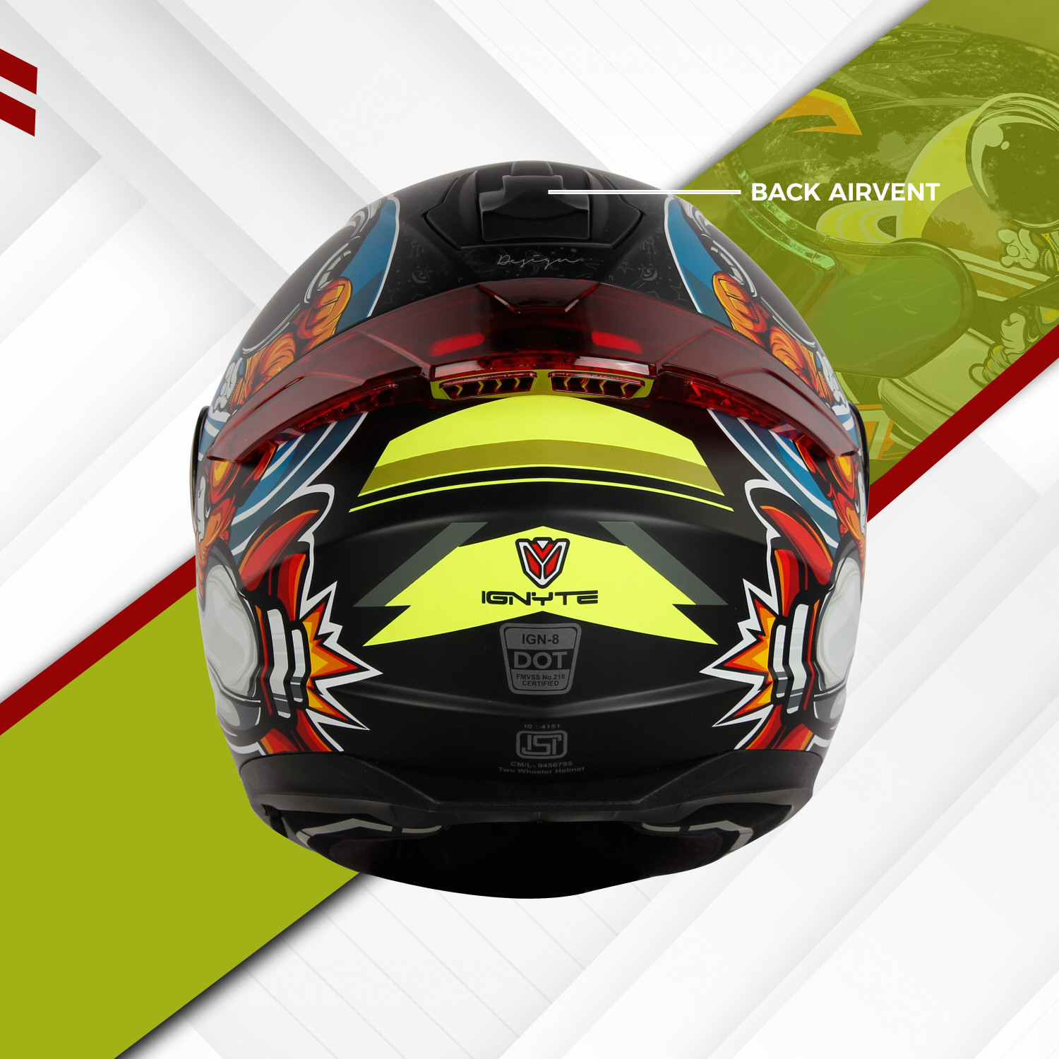 Image of IGNYTE IN-8 Astronaut ISI /DOT Certified Full Face Graphic Helmet with Inner Sun Shield Motorbike Helmet