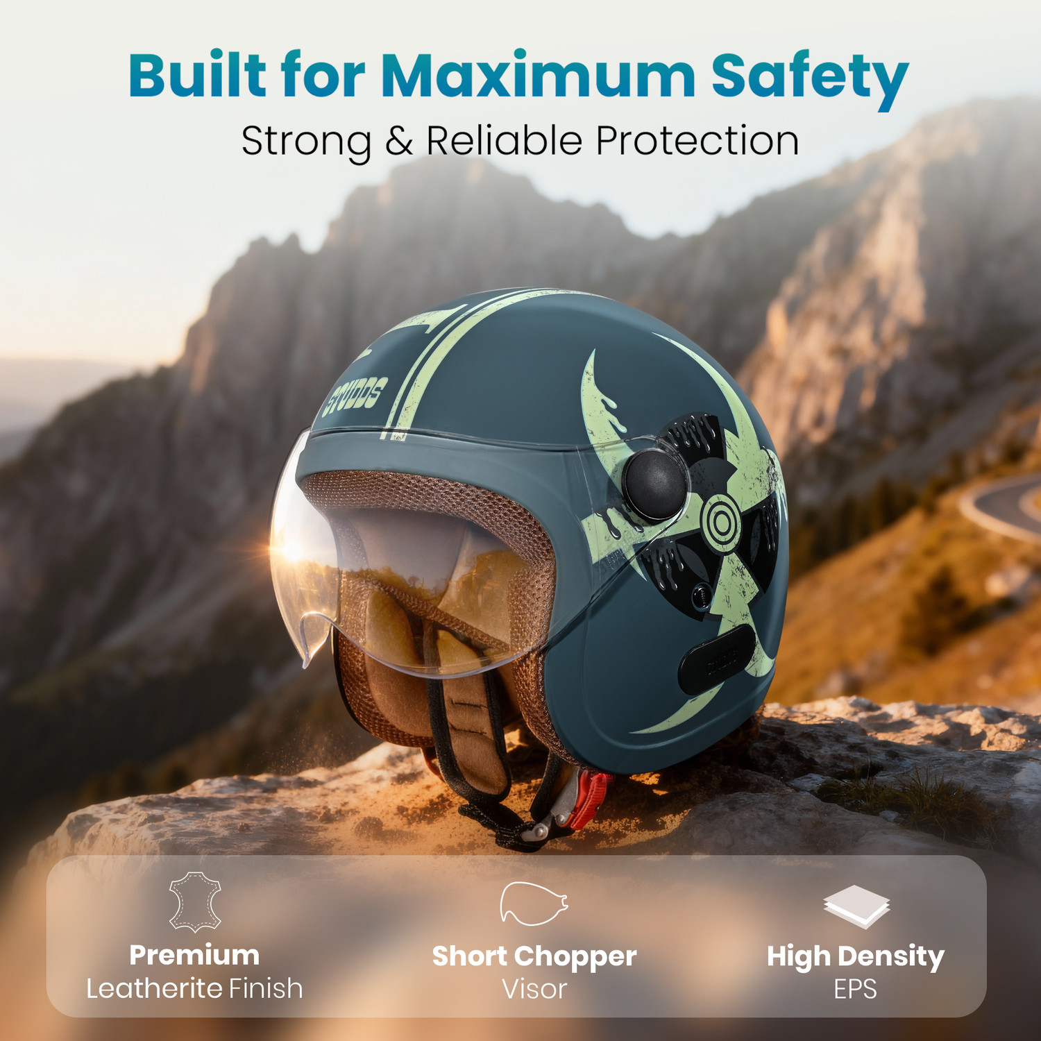 Image of STUDDS Jet Toxic Open Face ISI Certified Helmet for Men and Women Motorbike Helmet
