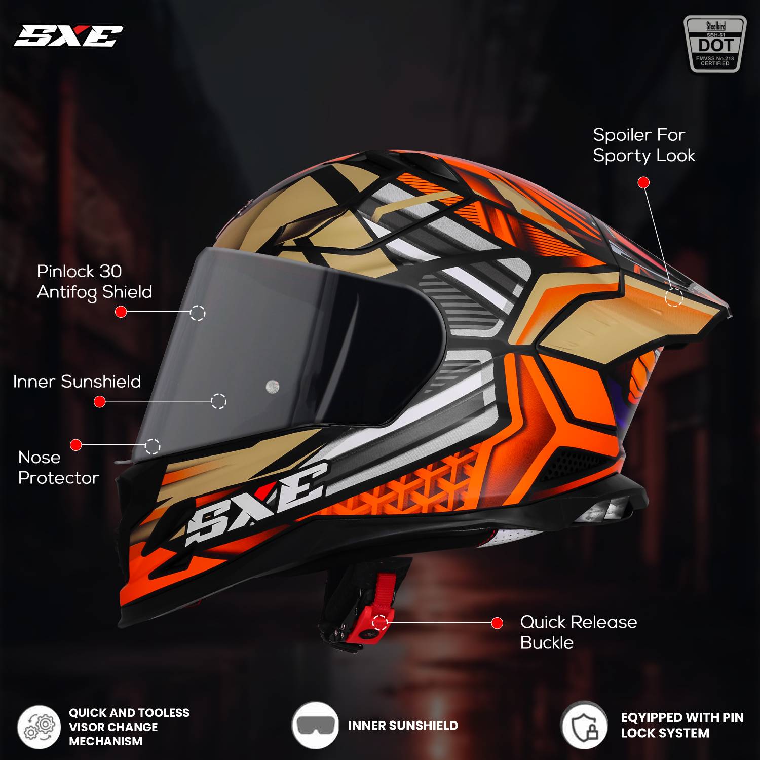 Steelbird SBH 61 SXE X4 Full Face Motorbike Helmet - Image 2