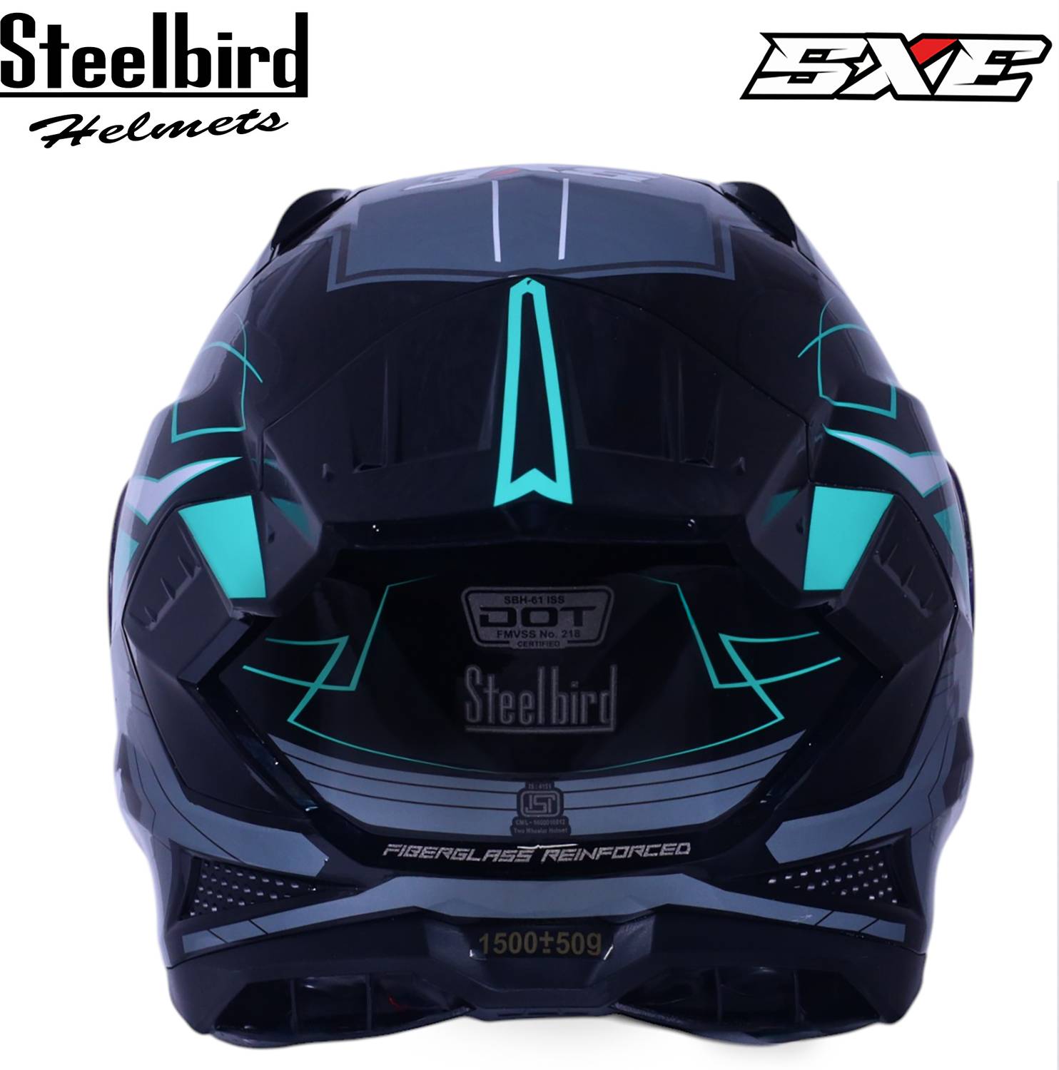 Steelbird Air SBH-61 ISS SXE RACE-X Glossy Black Cyan Green Full Face - Image 3