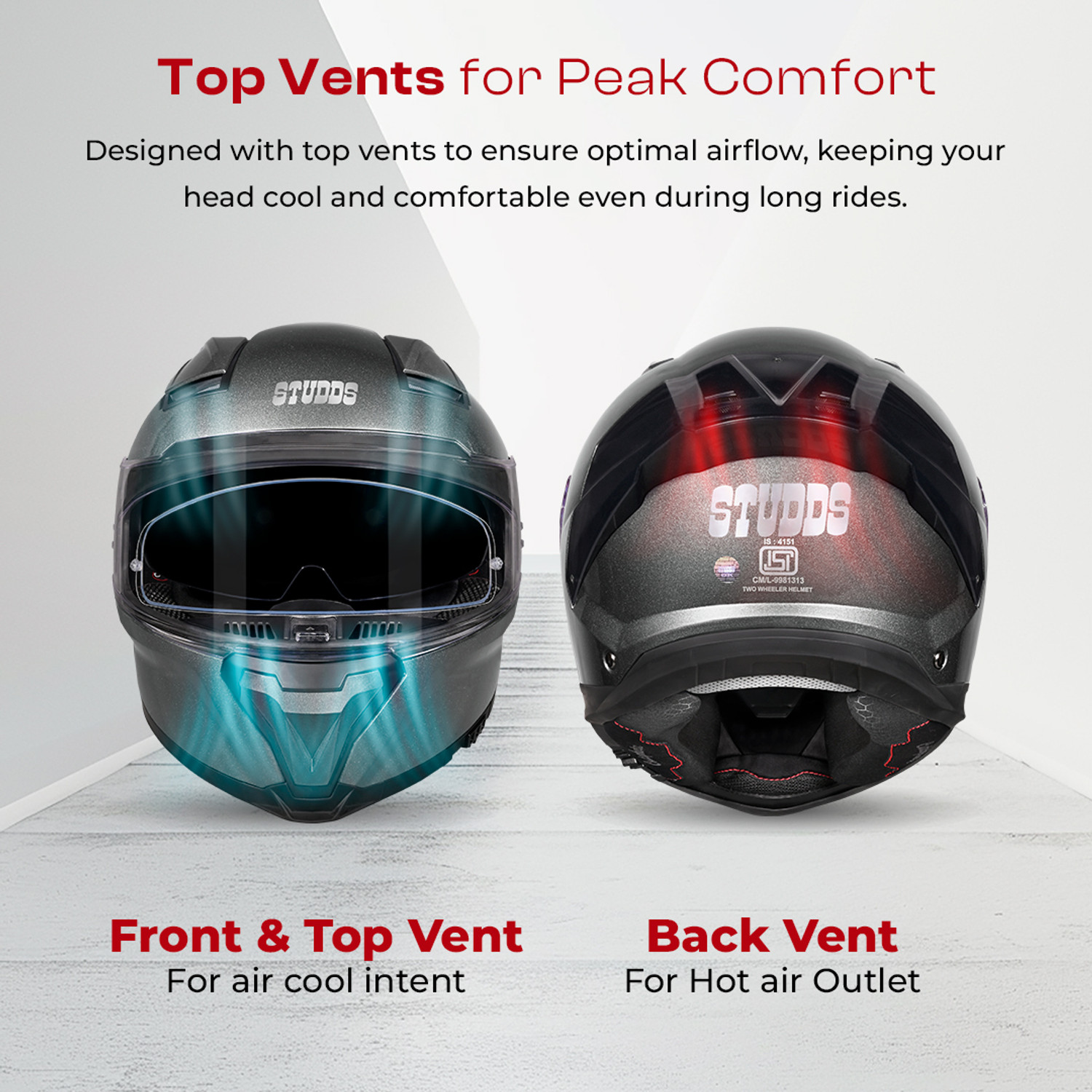 Image of STUDDS Helios Full Face ISI and DOT Certified Helmet with Antifog 100 Lens Motorbike Helmet