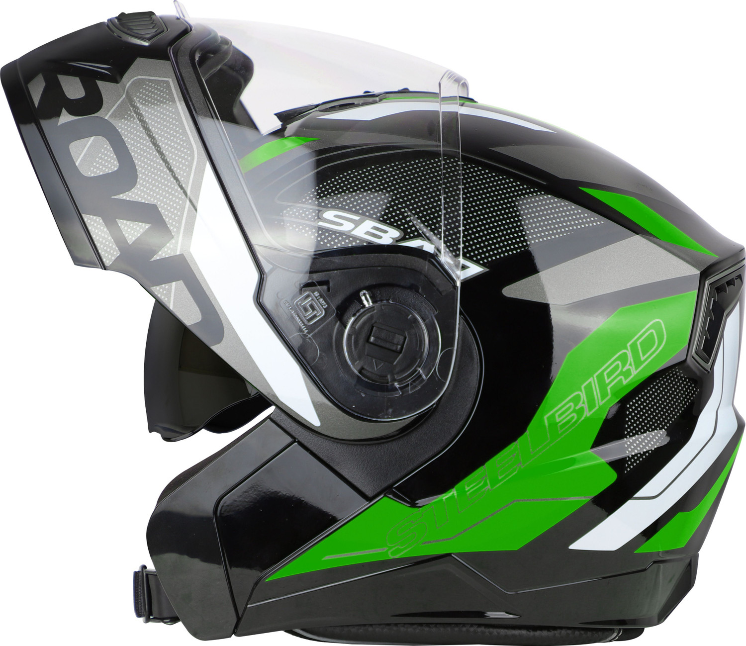 Image of Steelbird Air SBA-7 ISS ROAD FLIP UP MATT BLACK GREEN XL SIZE 620 MM Motorbike Helmet