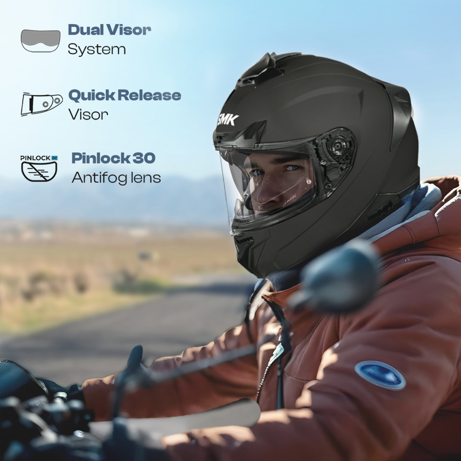 Image of SMK Typhoon Solid Dual Visor Helmet Motorbike Helmet