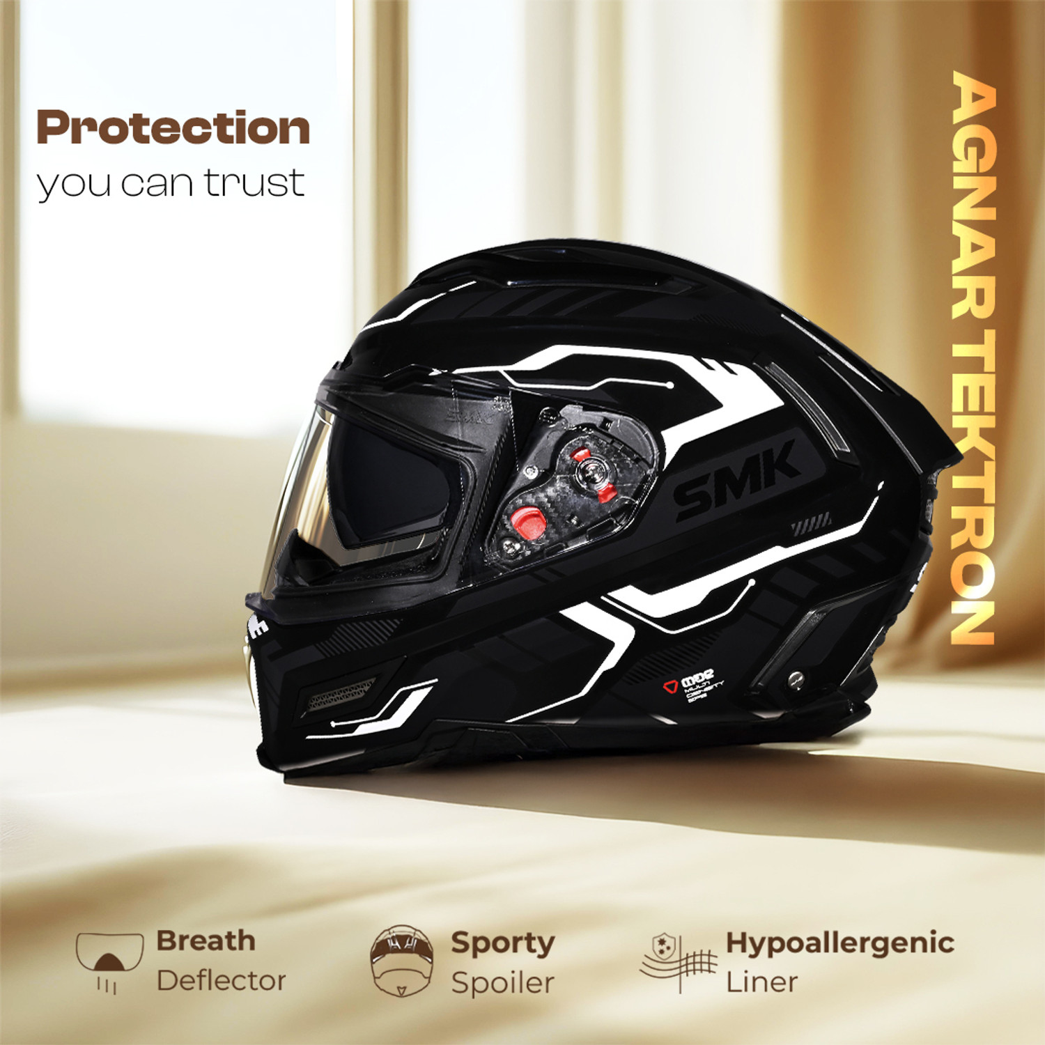 Image of SMK AGNAR TEKTRON ISI, DOT & ECE 06 Certified Helmet with Dual Visor Motorbike Helmet