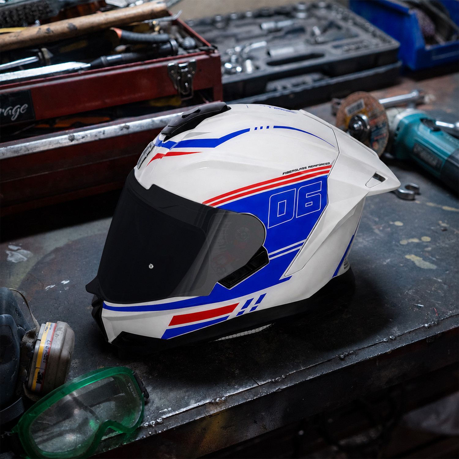 Image of Steelbird SBH-57 Fighter F13 ISI and DOT Certified Full Face Graphic Helmet for Men Motorbike Helmet (Glossy White Blue)
