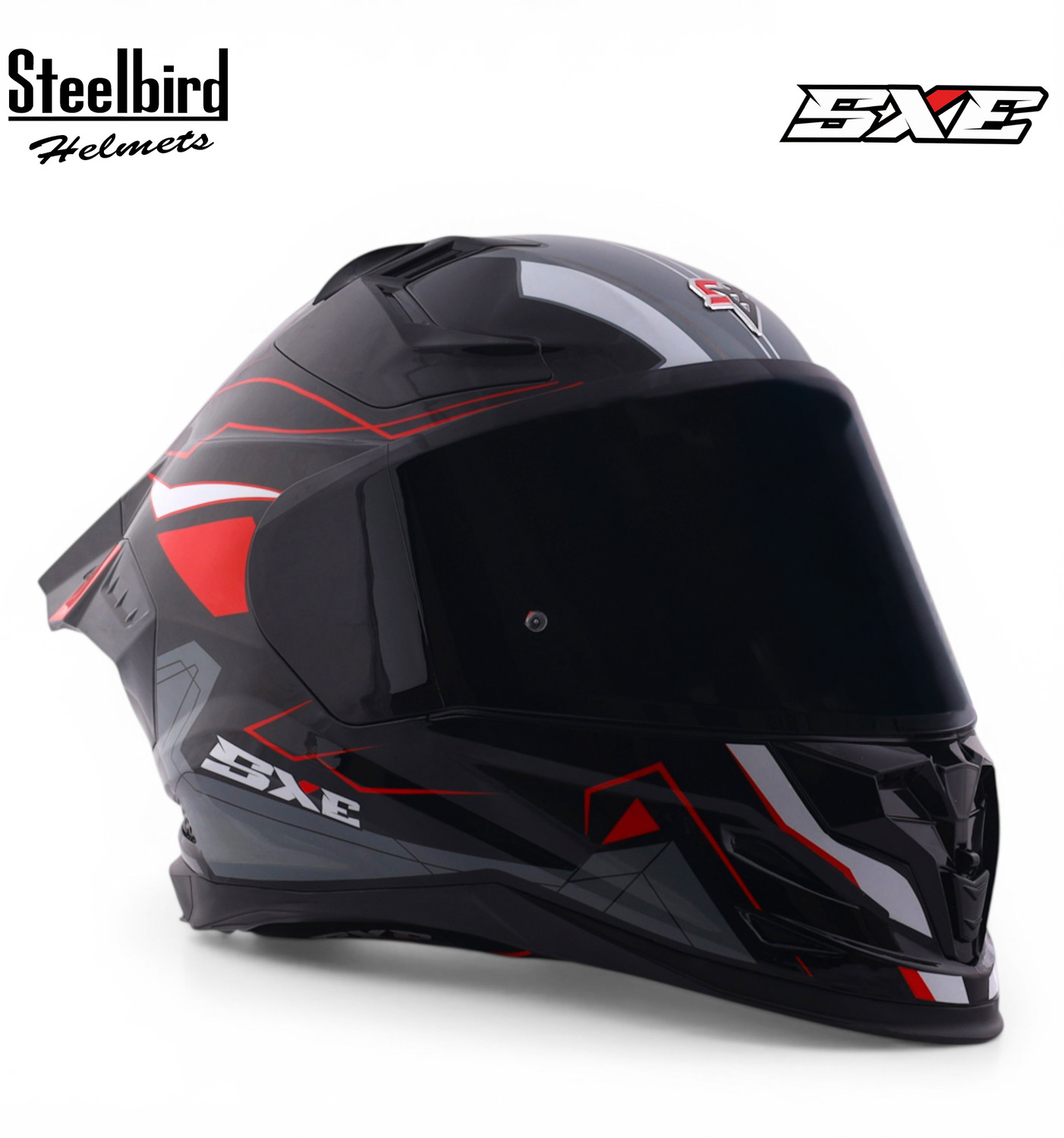 Image of Steelbird Air SBH-61 ISS SXE RACE-X TPE EDITION Glossy Black Red Full Face Motorsports Helmet