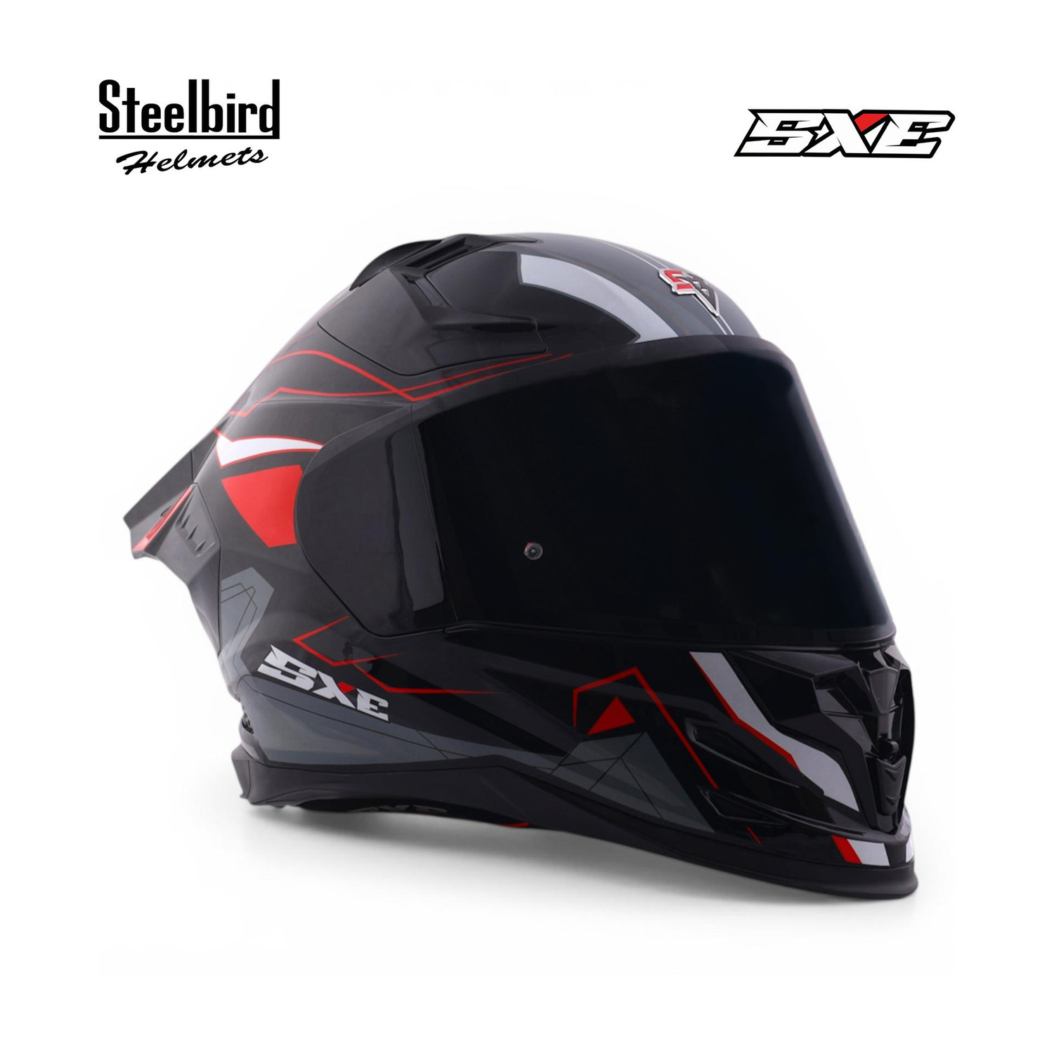 Image of Steelbird Air SBH-61 ISS SXE RACE-X TPE EDITION Glossy Black Red Full Face Motorsports Helmet