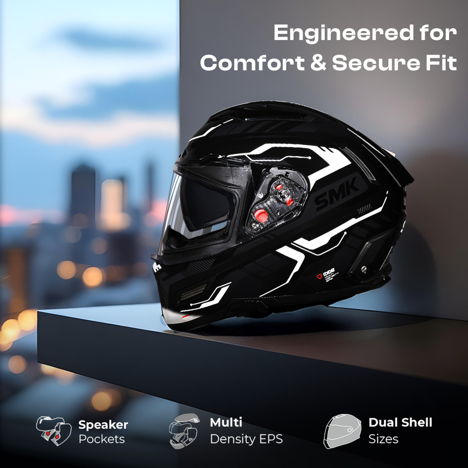 Image of SMK AGNAR TEKTRON ISI, DOT & ECE 06 Certified Helmet with Dual Visor Motorbike Helmet