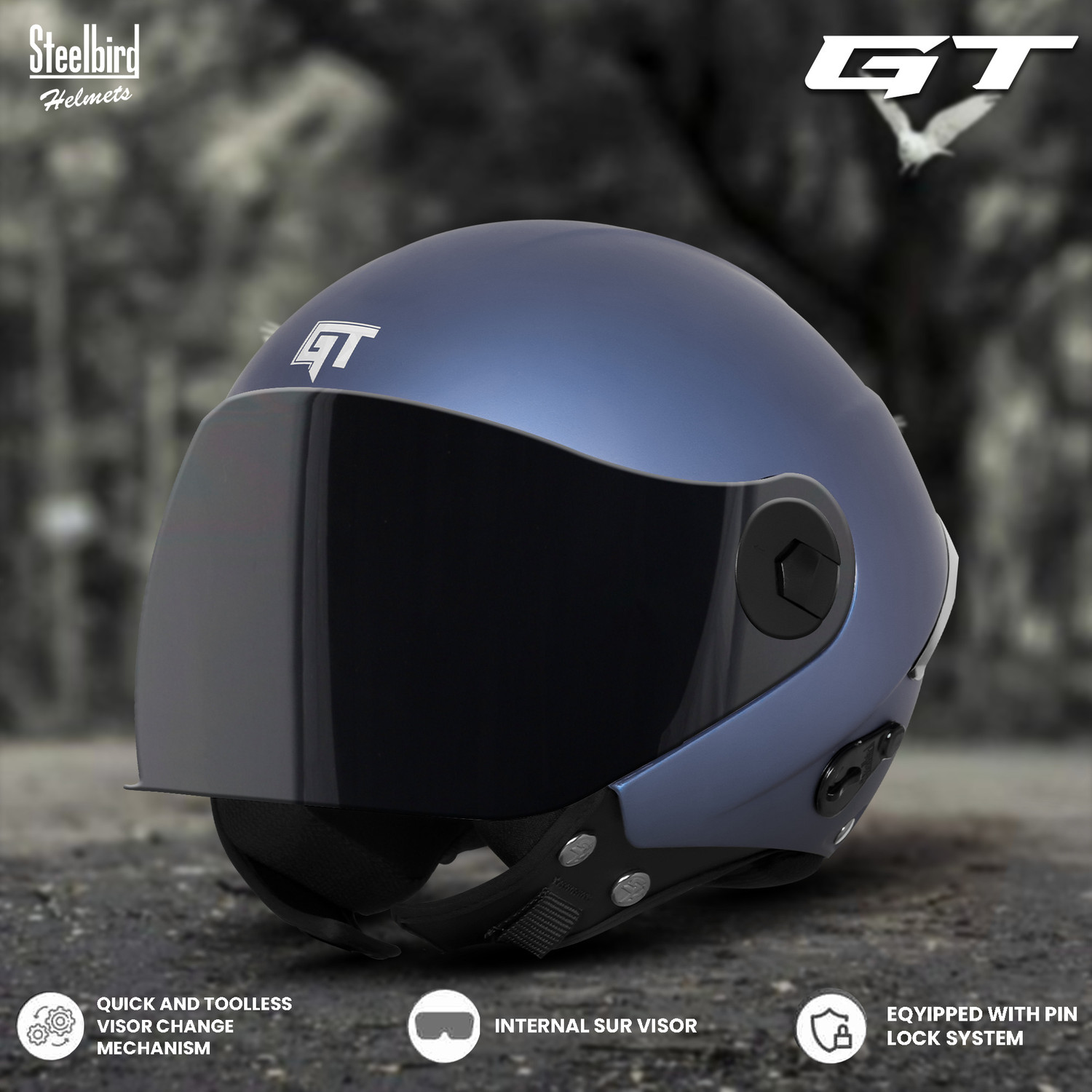 Image of Steelbird SBH-64 GT Reflector ISI Certified Open Face Helmet for Women and Men Motorbike Helmet
