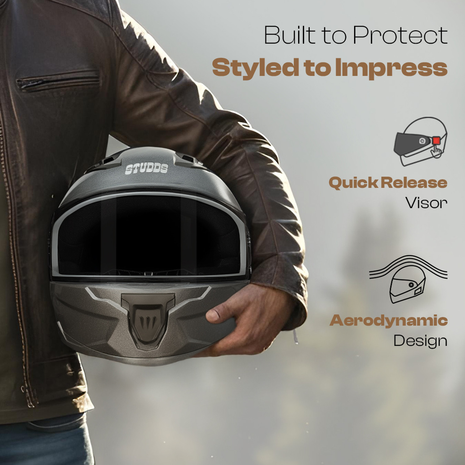 Image of STUDDS Raider Super ISI Certified Full Face Helmet with Spoiler and Clear Visior Motorbike Helmet