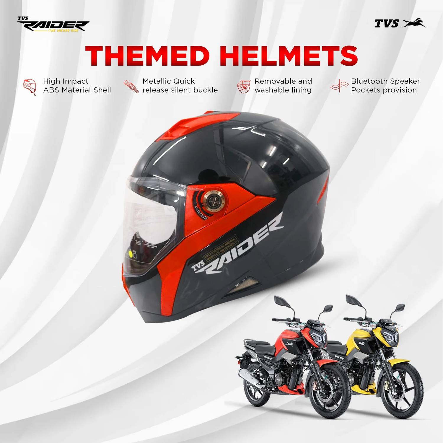 TVS Raider Racing Motorbike Helmet Black - Image 2